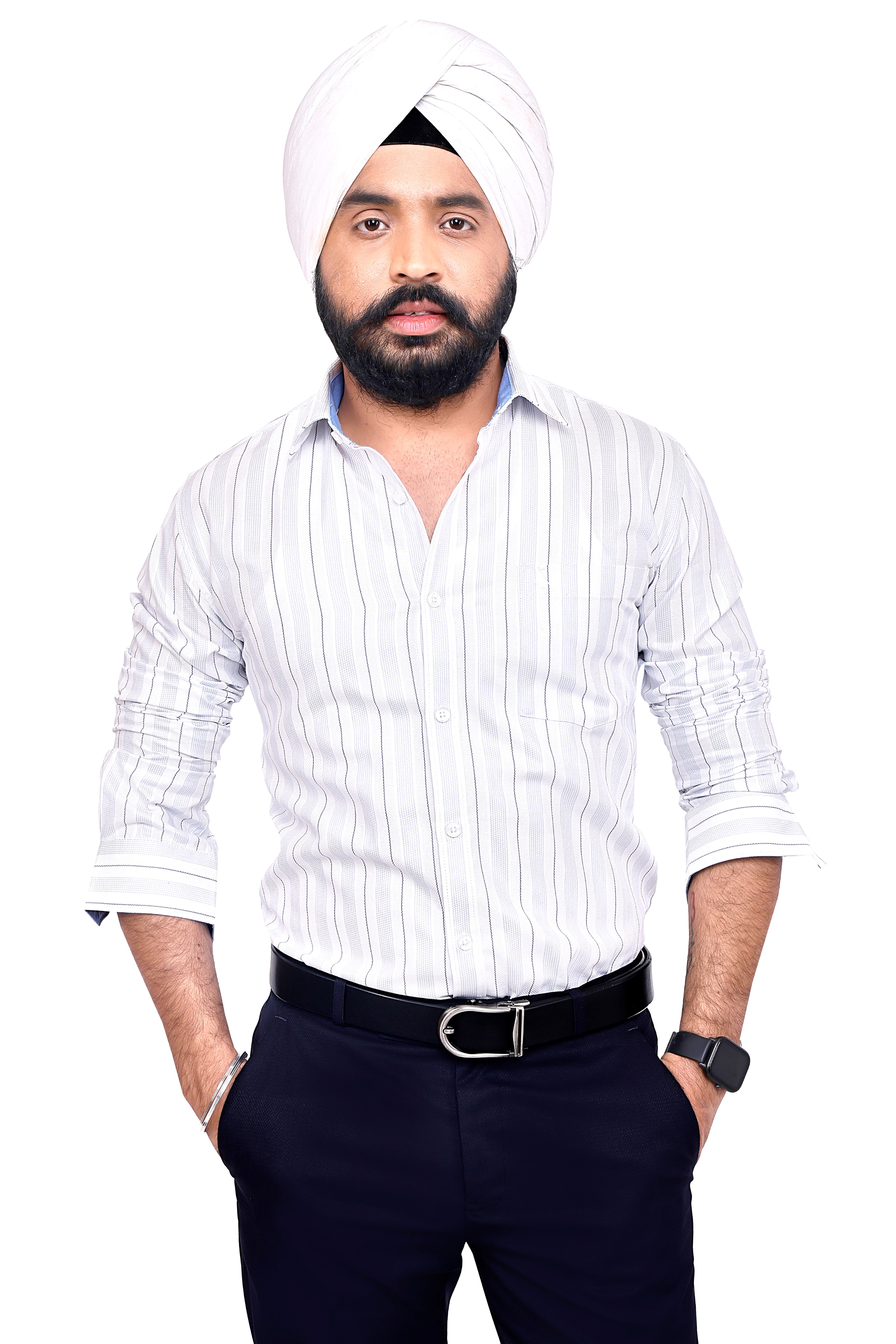 WHITE STRIPE SLIM FIT FULL SLEEVES SHIRT