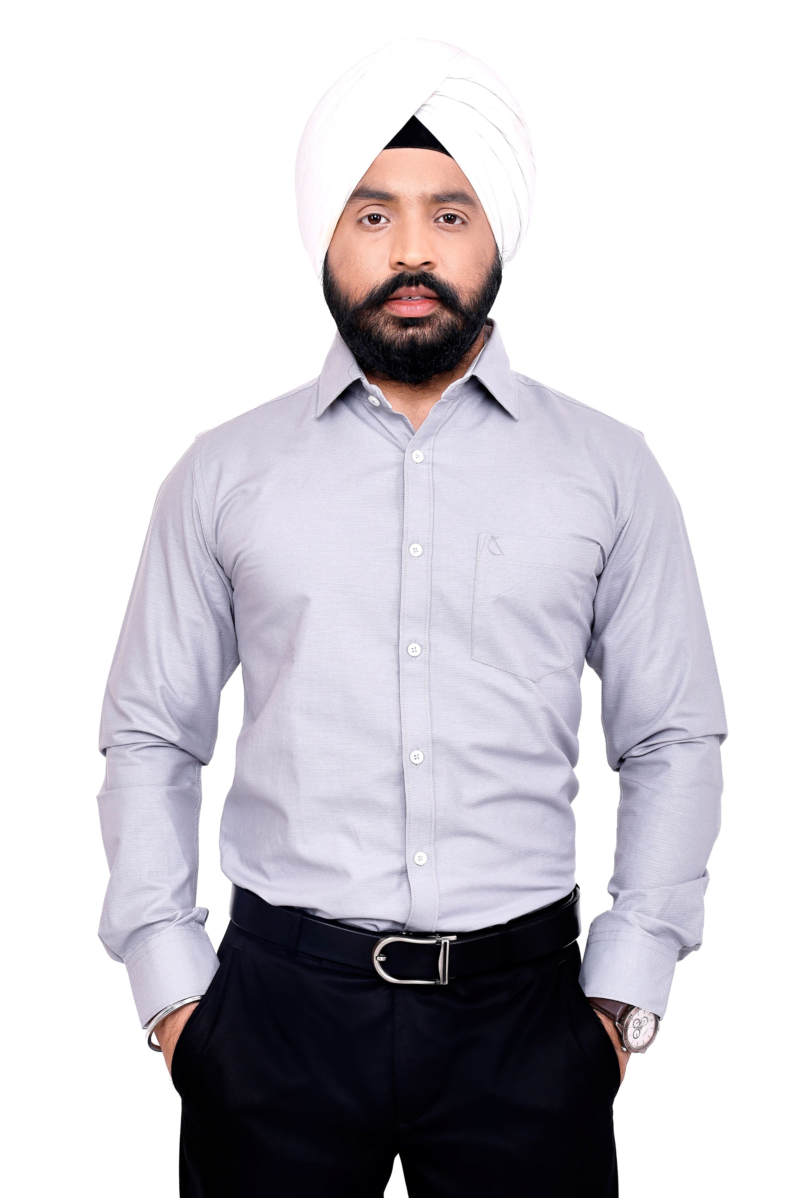 GREY PLAIN SLIM FIT FULL SLEEVES SHIRT