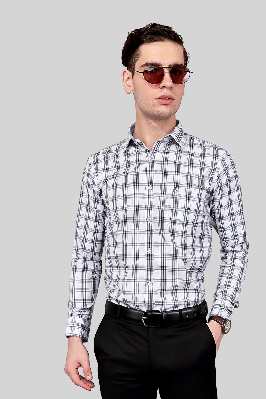 WHITE CHECKED SLIM FIT FULL SLEEVES SHIRT