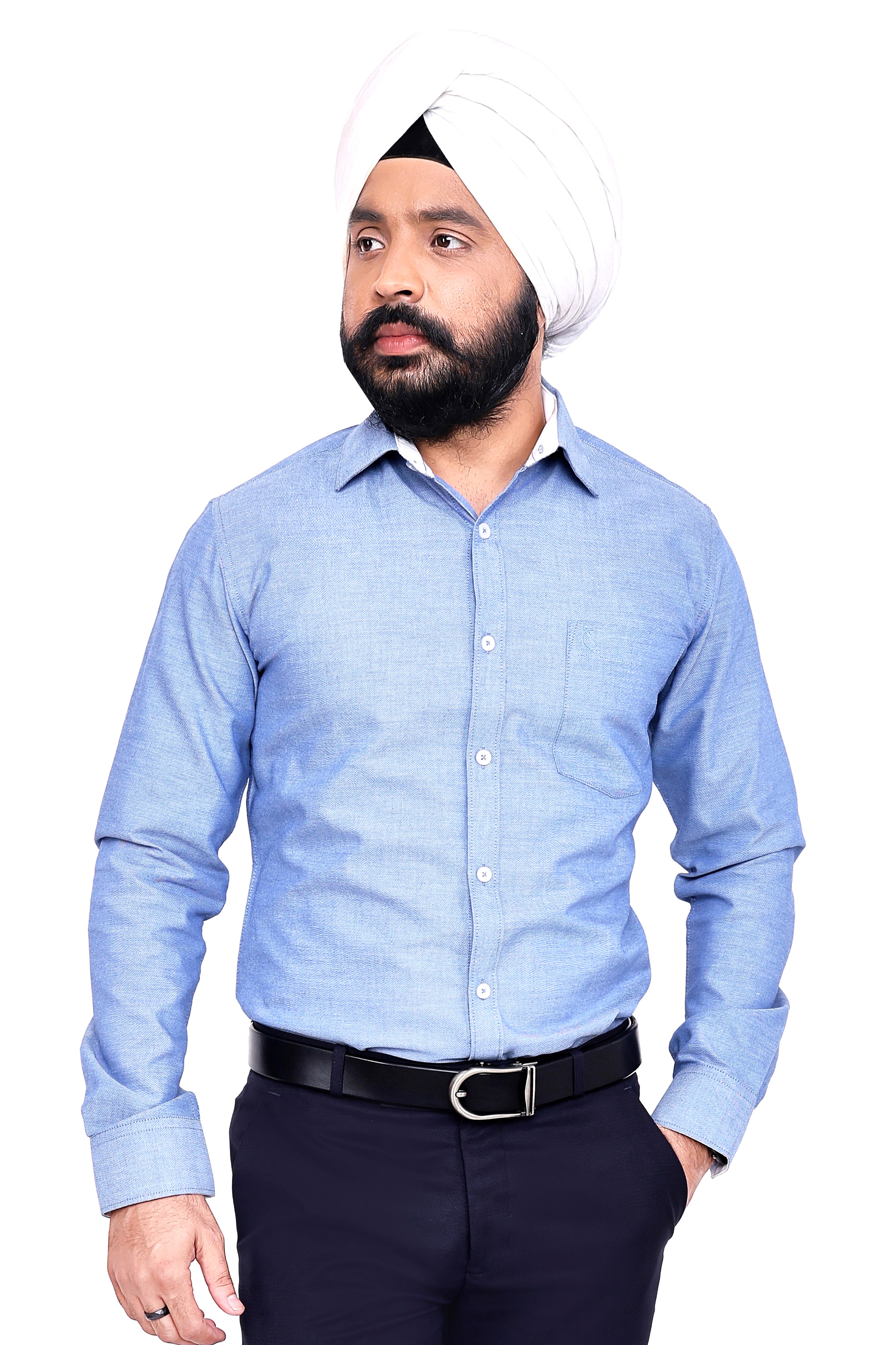 BLUE PLAIN SLIM FIT FULL SLEEVES SHIRT