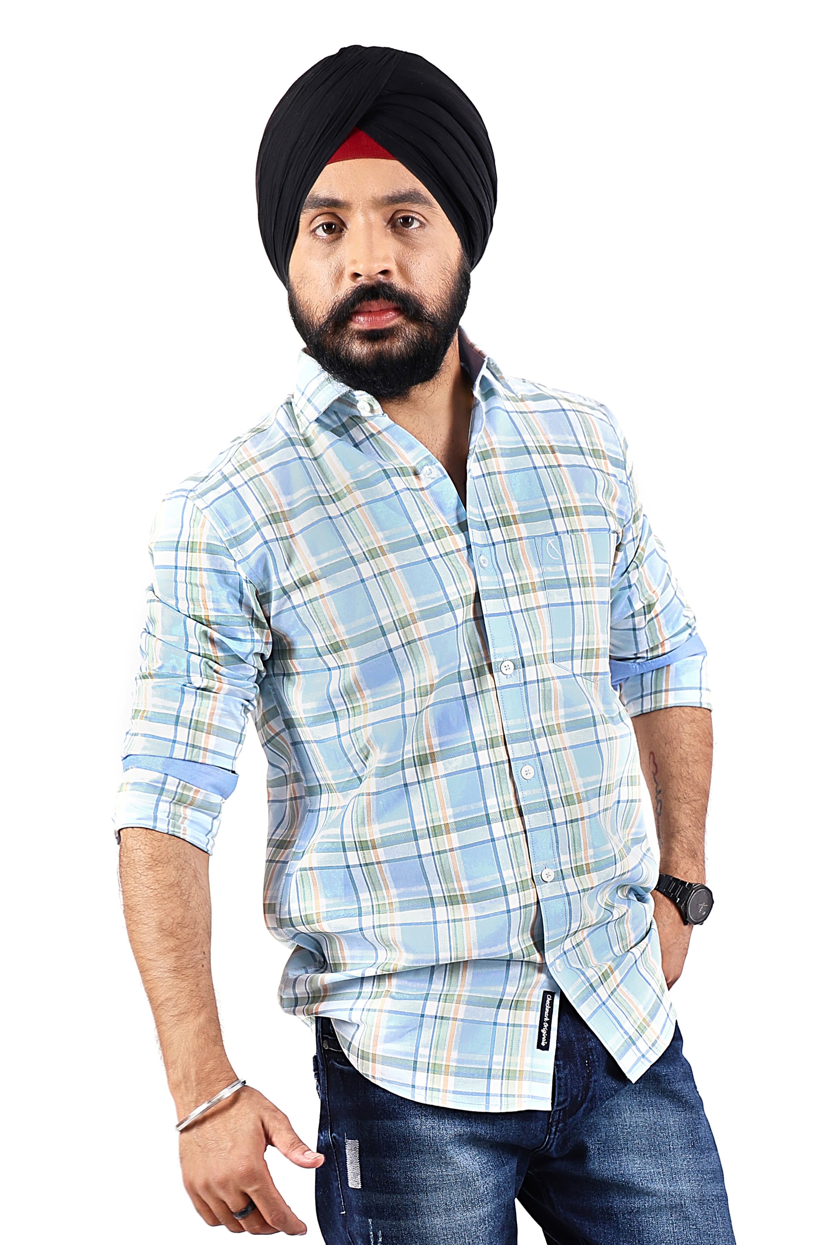 SKY BLUE CHECKED  SLIM FIT FULL SLEEVES SHIRT