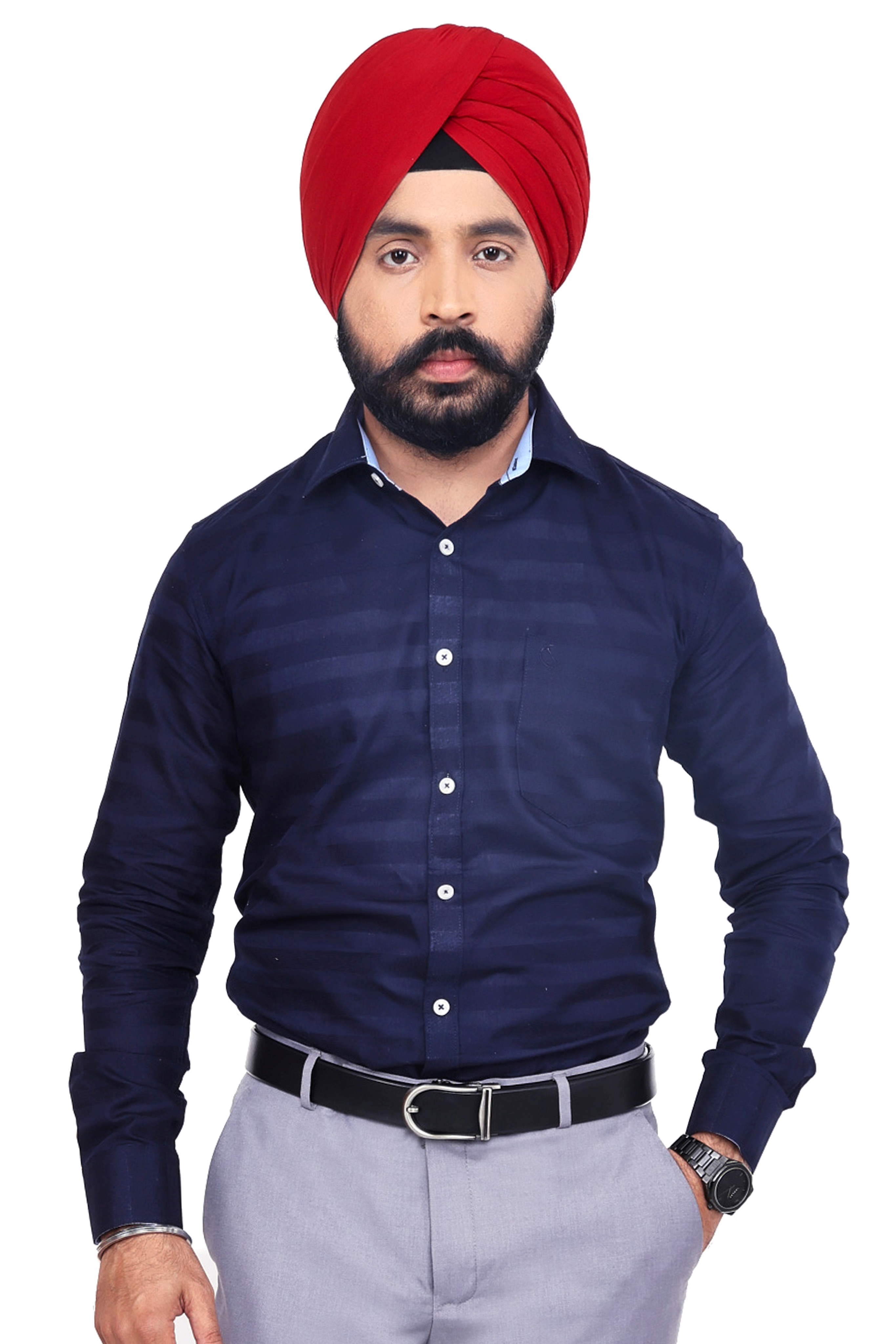 NAVY BLUE PLAIN SLIM FIT FULL SLEEVES SHIRT