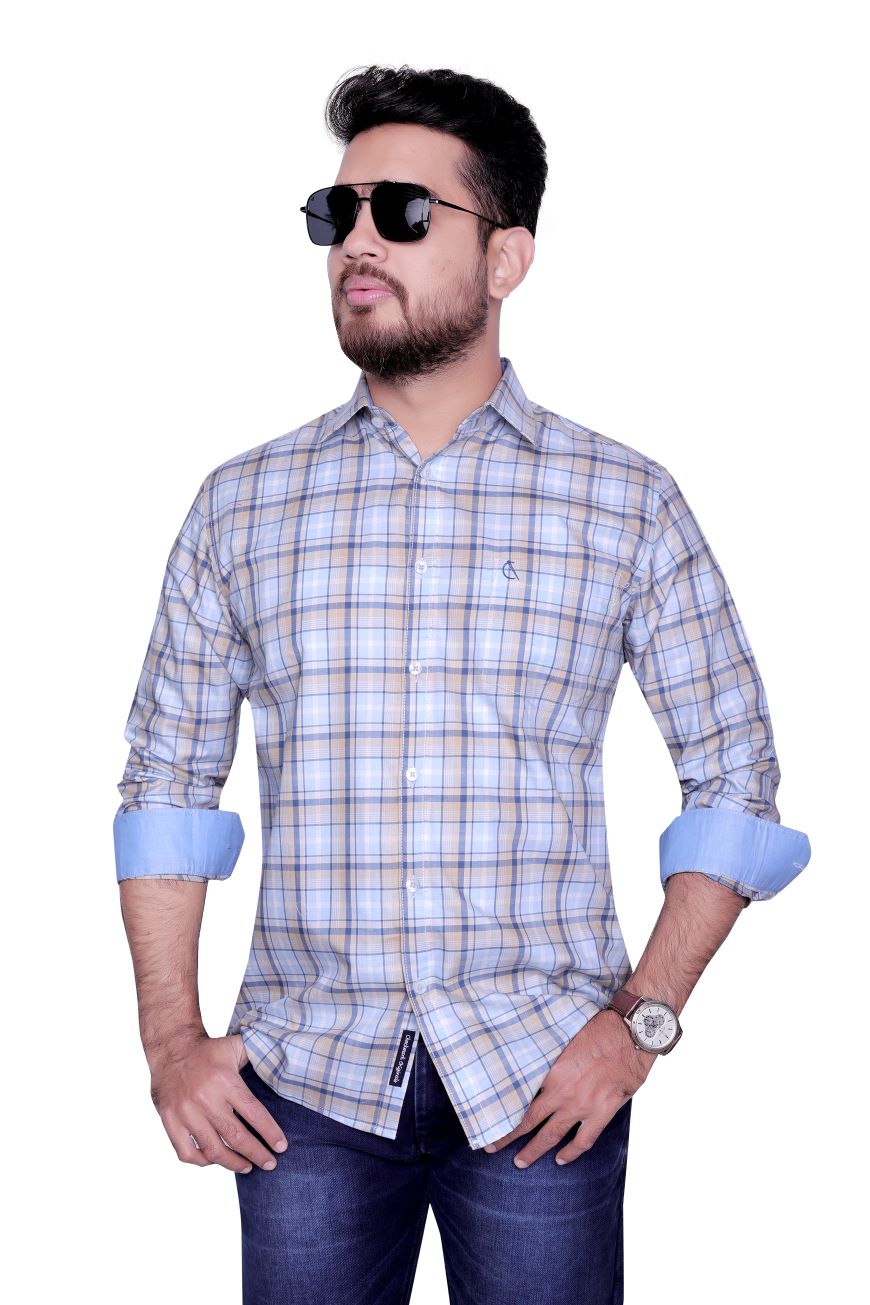 BLUE CHECKED SLIM FIT FULL SLEEVES SHIRT