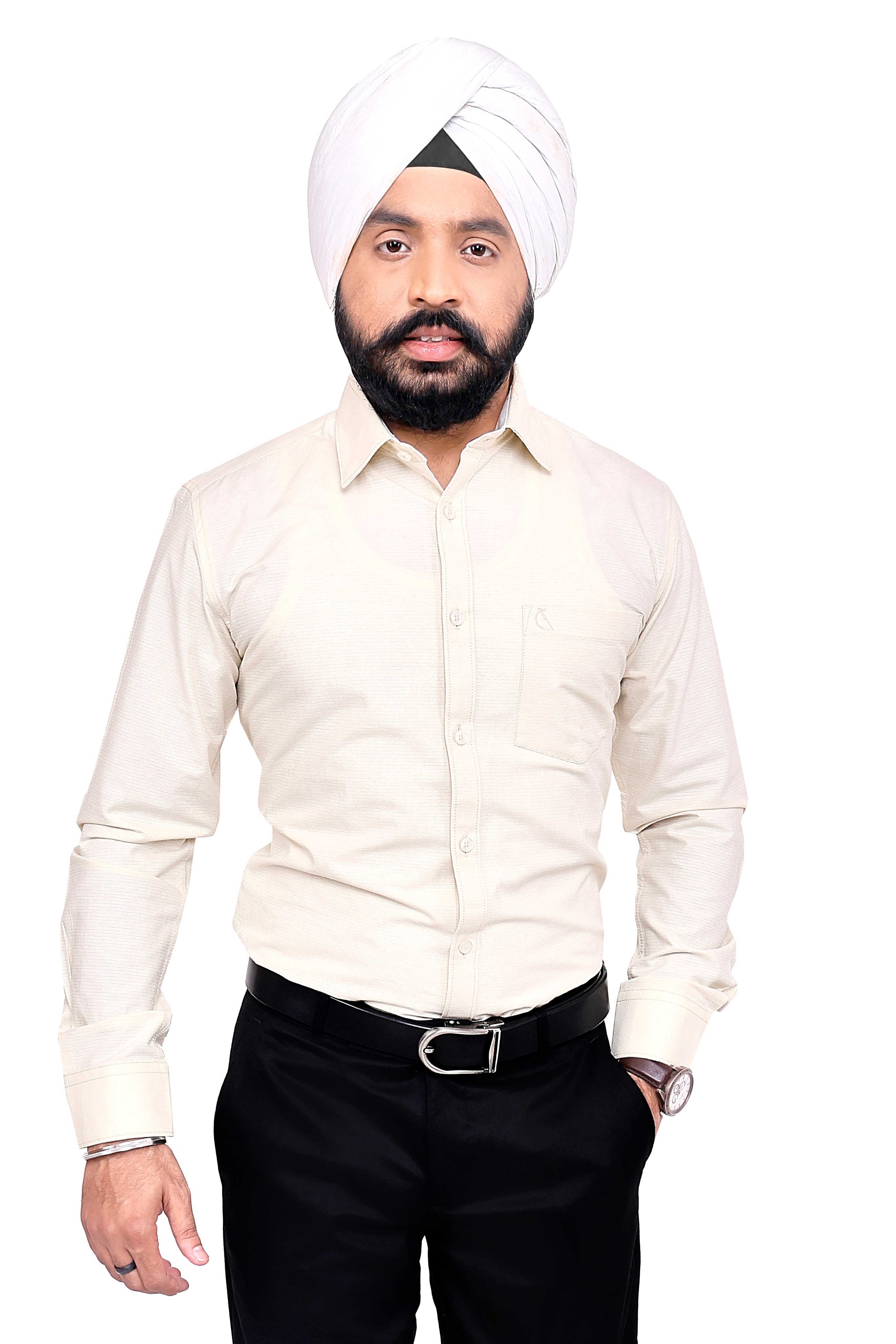 BEIGE PLAIN SLIM FIT FULL SLEEVES SHIRT