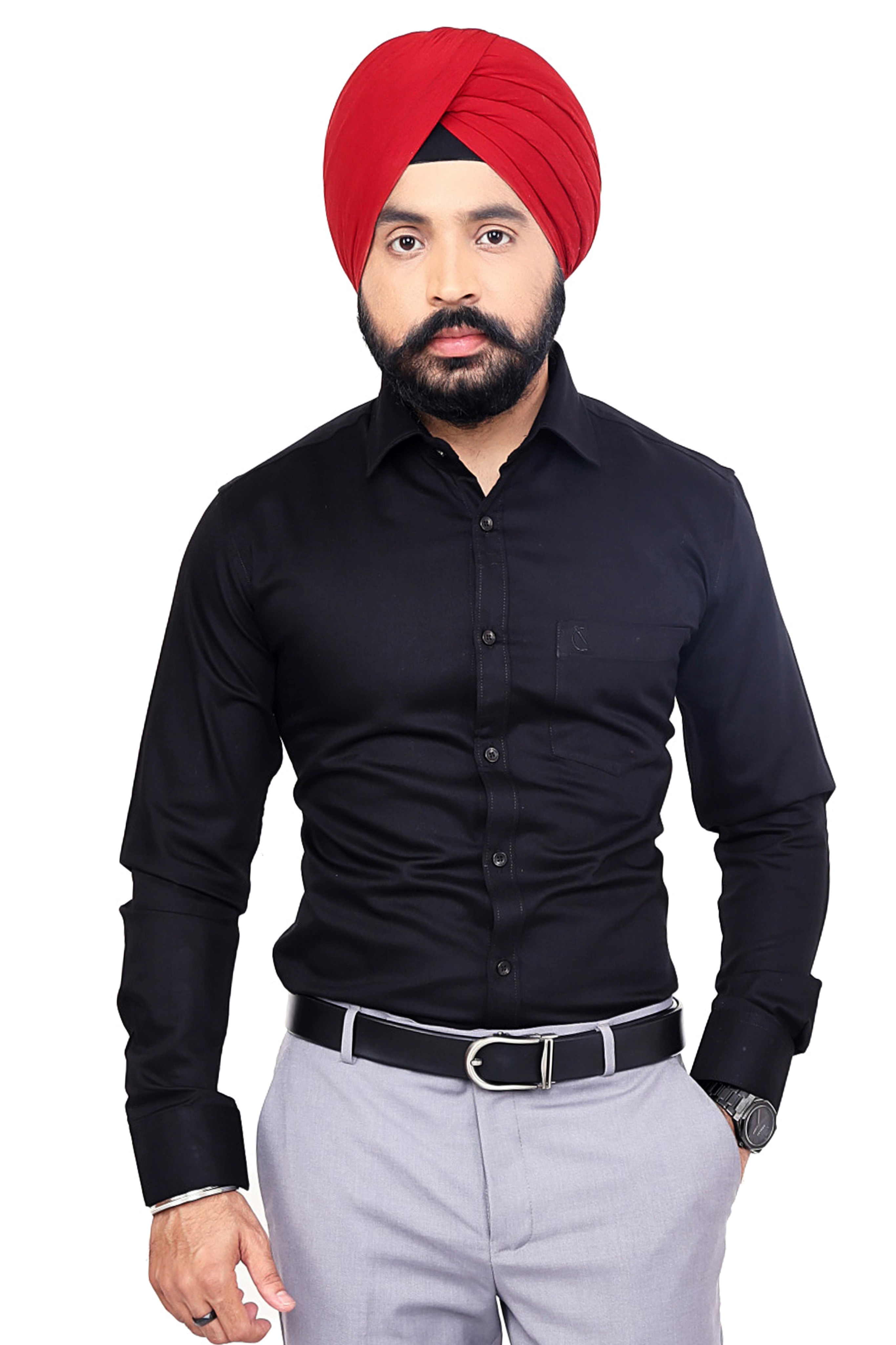 BLACK PLAIN SLIM FIT FULL SLEEVES SHIRT