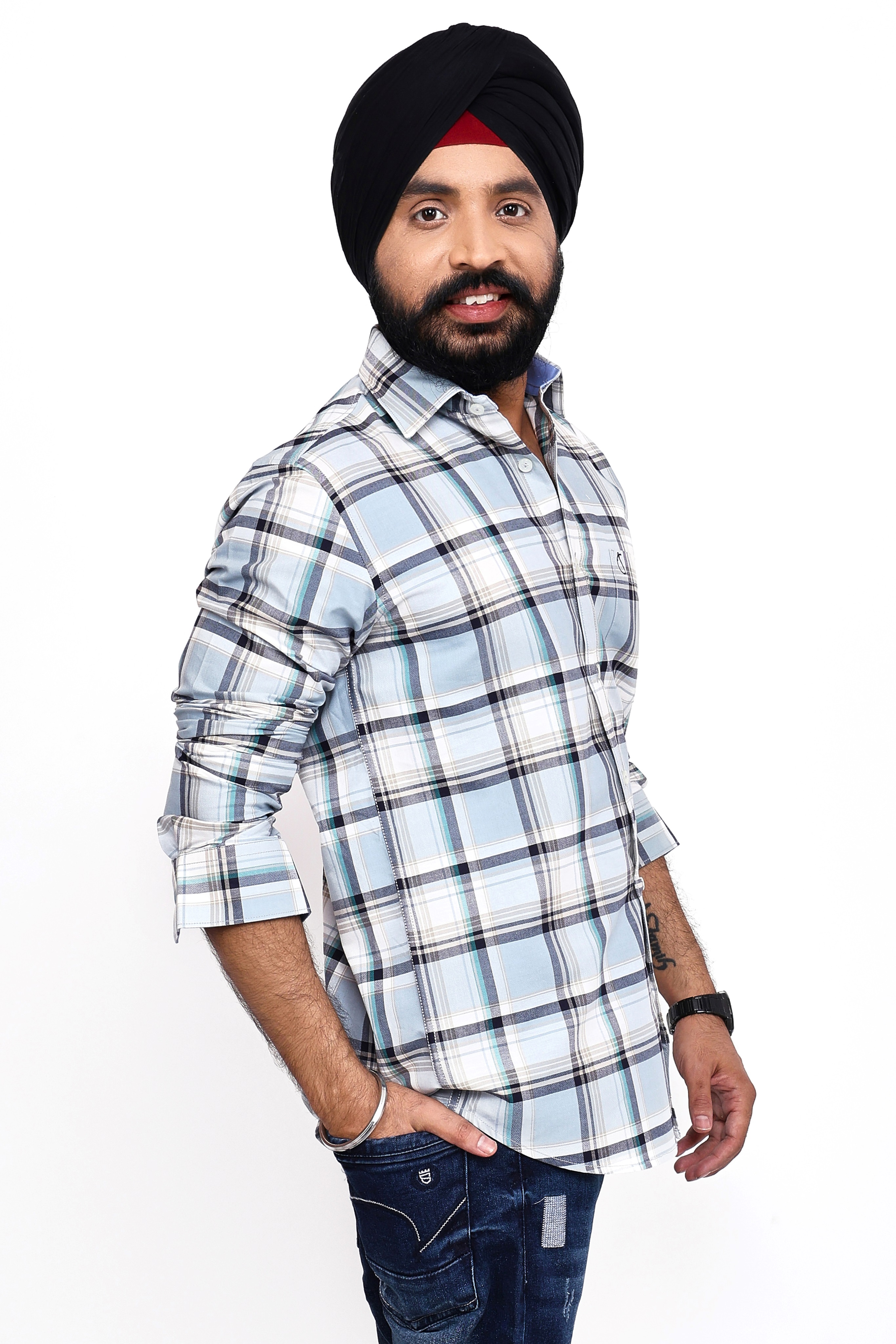 BLUE CHECKED SLIM FIT FULL SLEEVES SHIRT