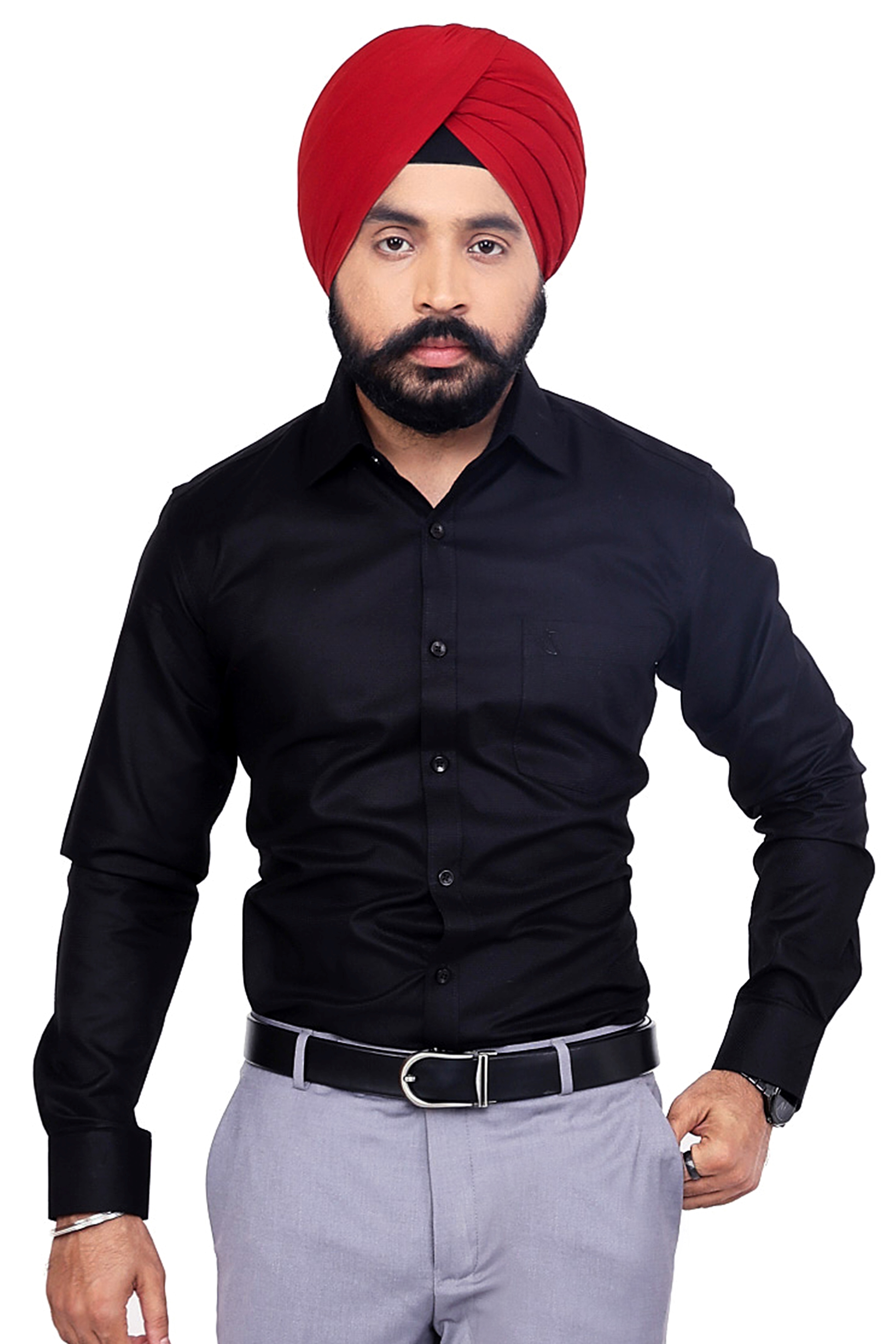 BLACK PLAIN SLIM FIT FULL SLEEVES SHIRT
