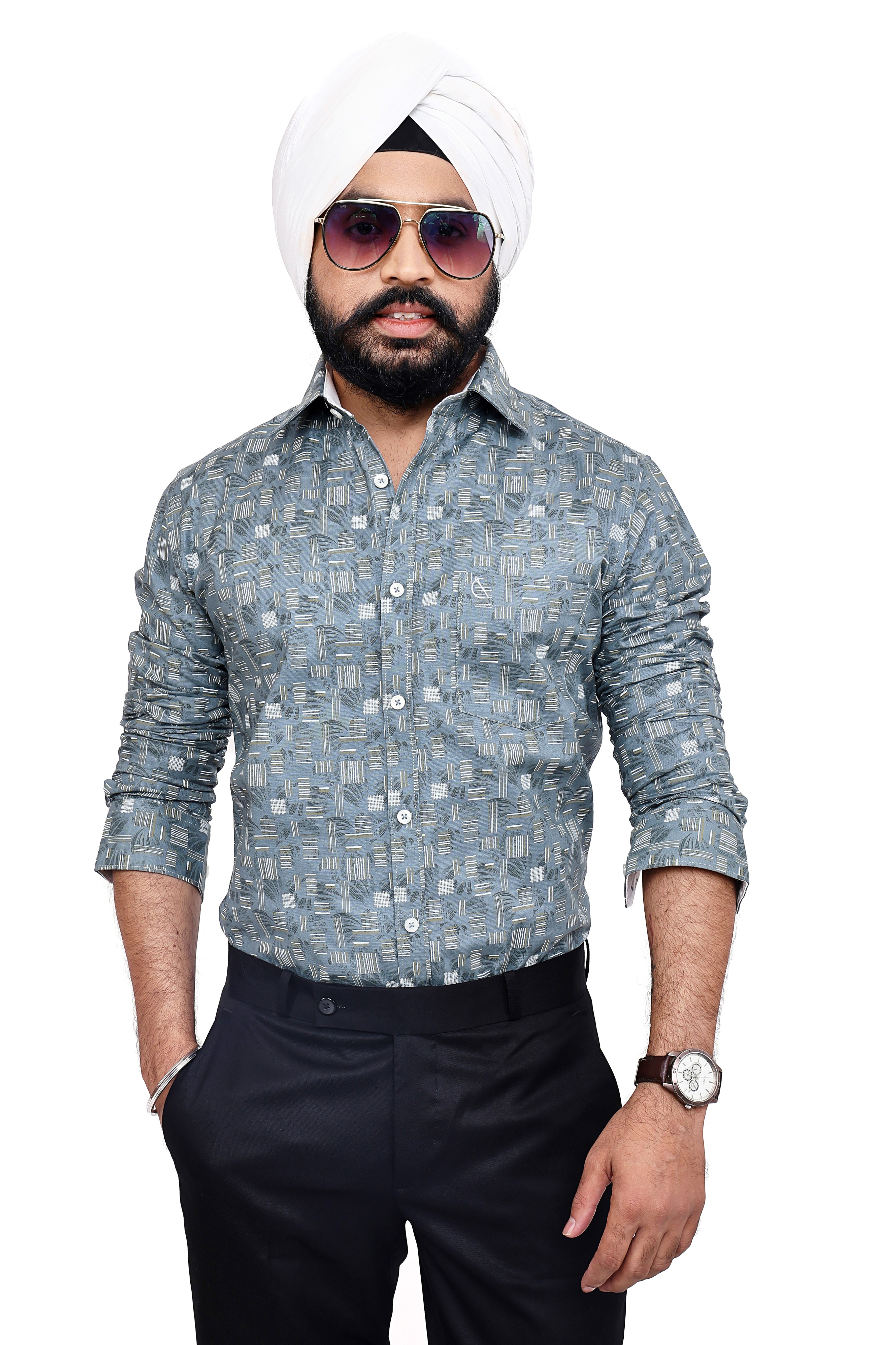 GREEN PRINTED SLIM FIT FULL SLEEVES SHIRT