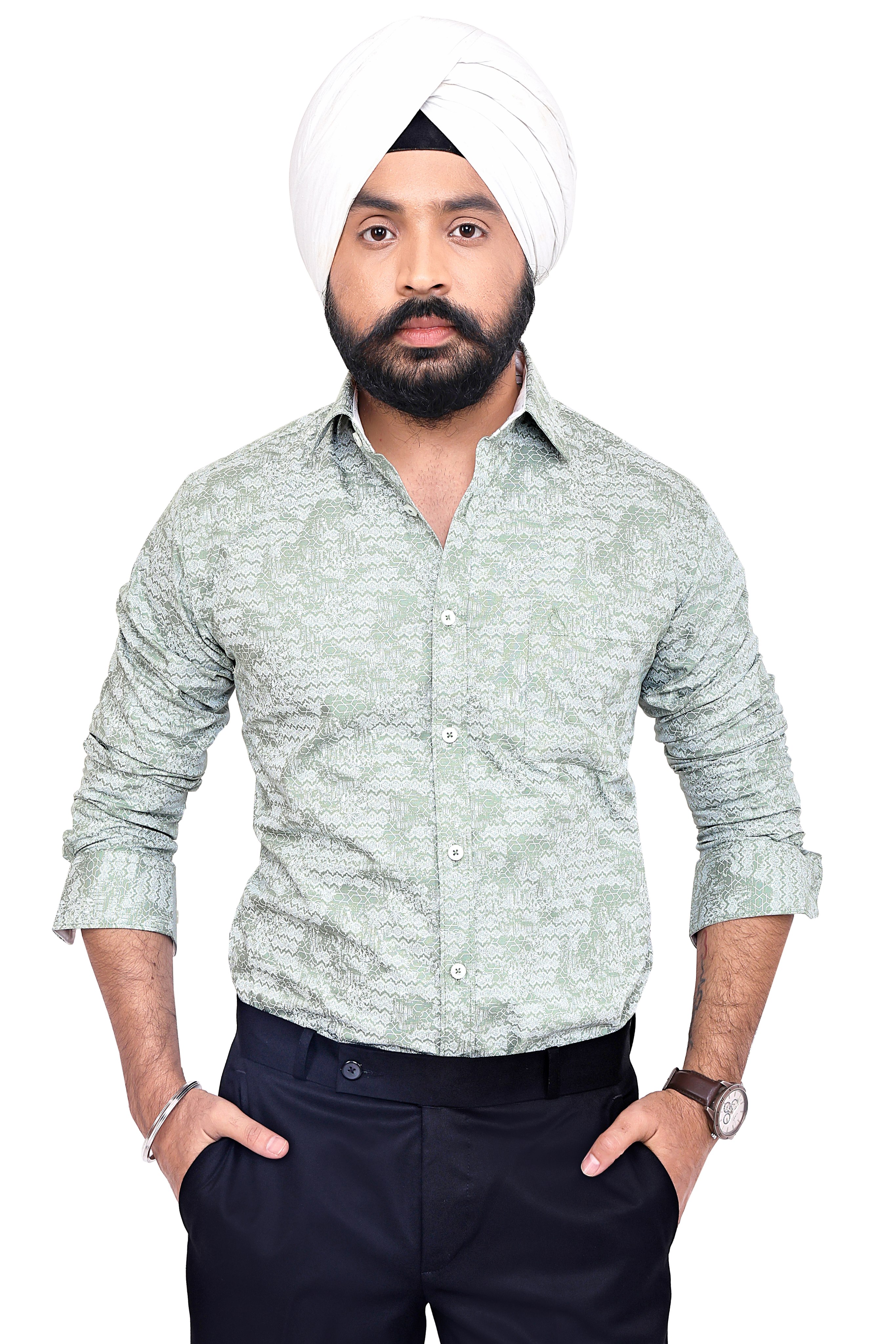 GREEN PRINT SLIM FIT FULL SLEEVES SHIRT