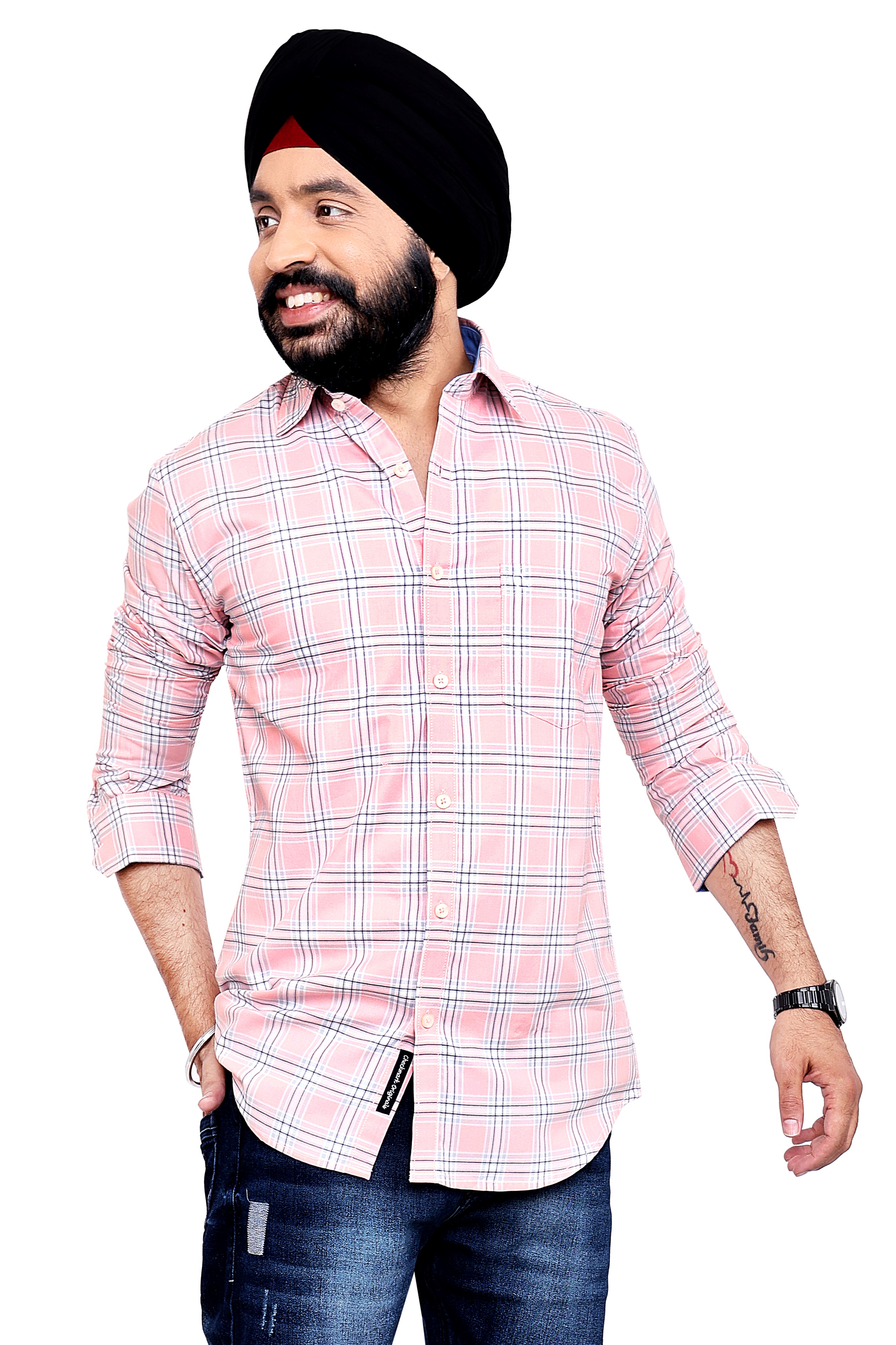 PINK CHECKED  SLIM FIT FULL SLEEVES SHIRT