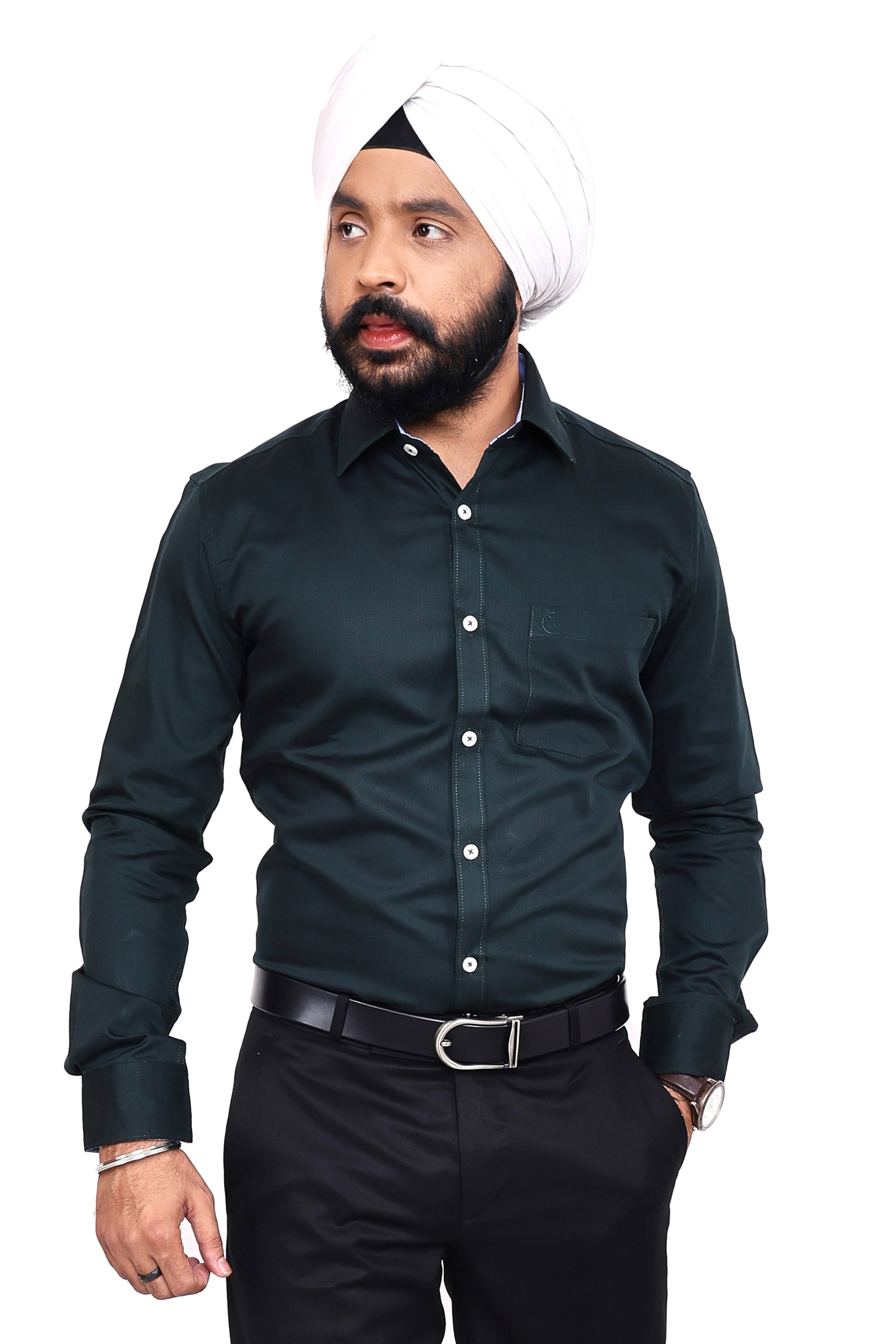 OLIVE GREEN PLAIN  SLIM FIT FULL SLEEVES SHIRT