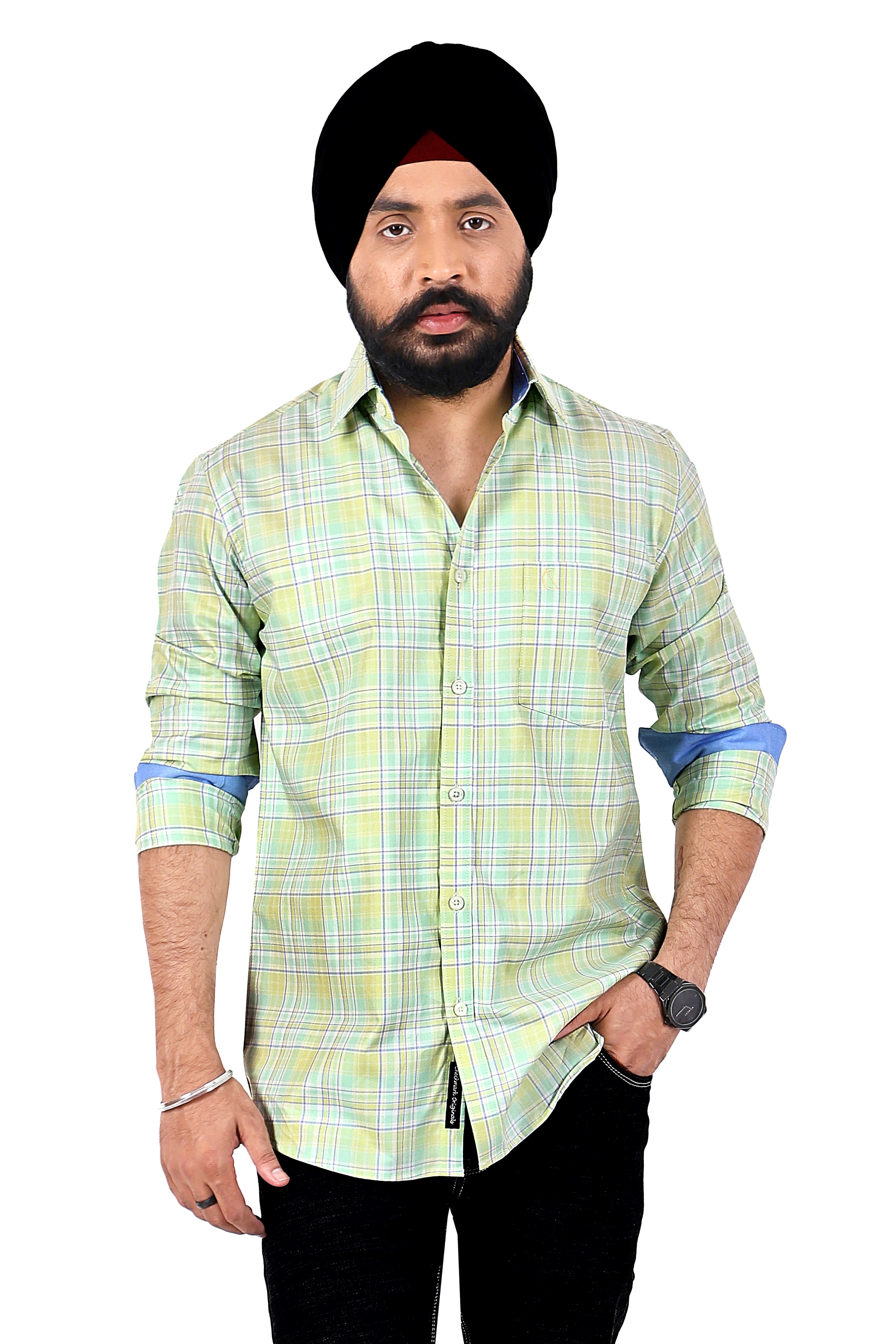 LIGHT GREEN CHECKED SLIM FIT FULL SLEEVES SHIRT