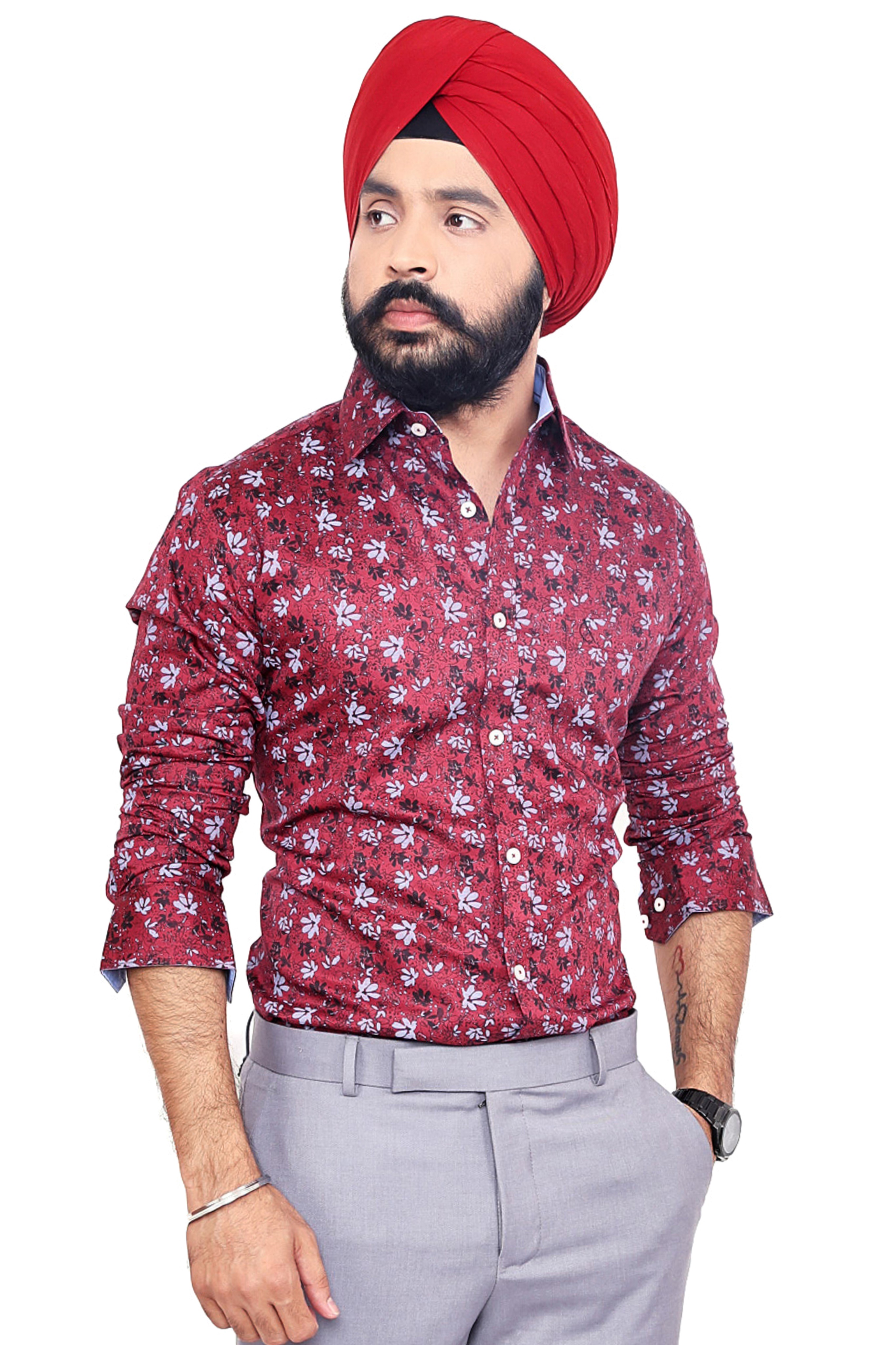 RED PRINTED SLIM FIT FULL SLEEVES SHIRT