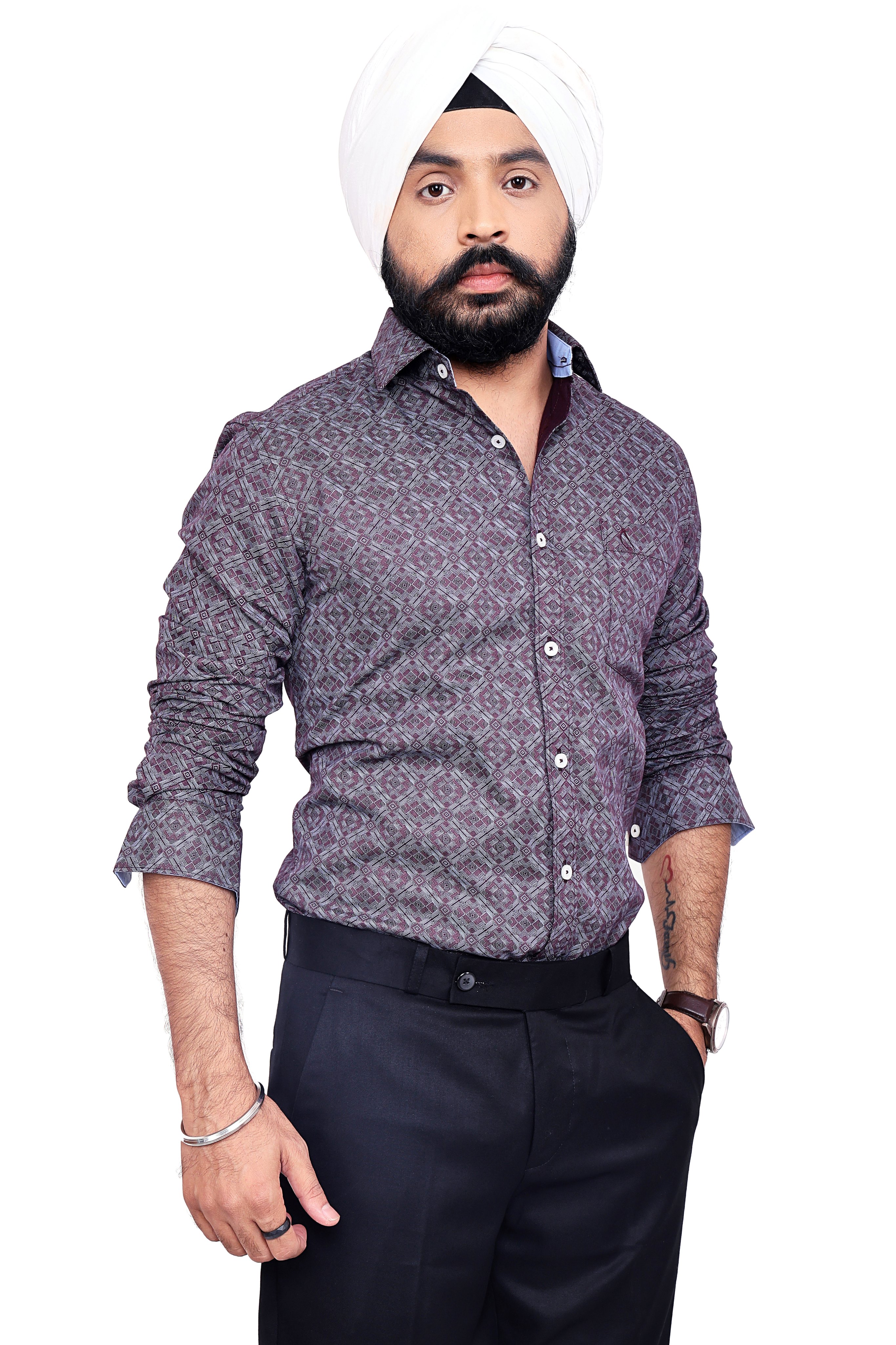 PURPLE PRINTED SLIM FIT FULL SLEEVES SHIRT