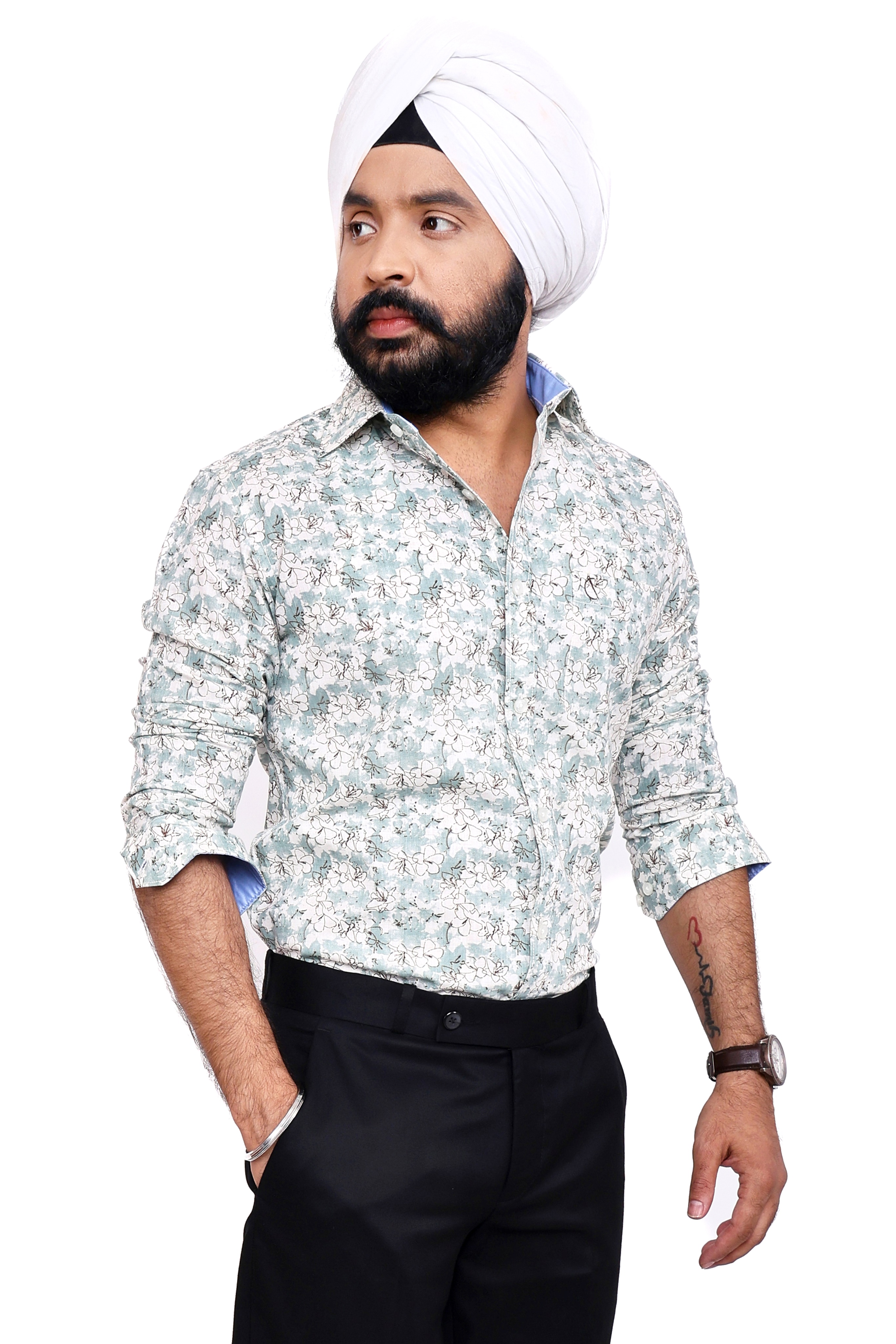 GREEN PRINTED SLIM FIT FULL SLEEVES SHIRT