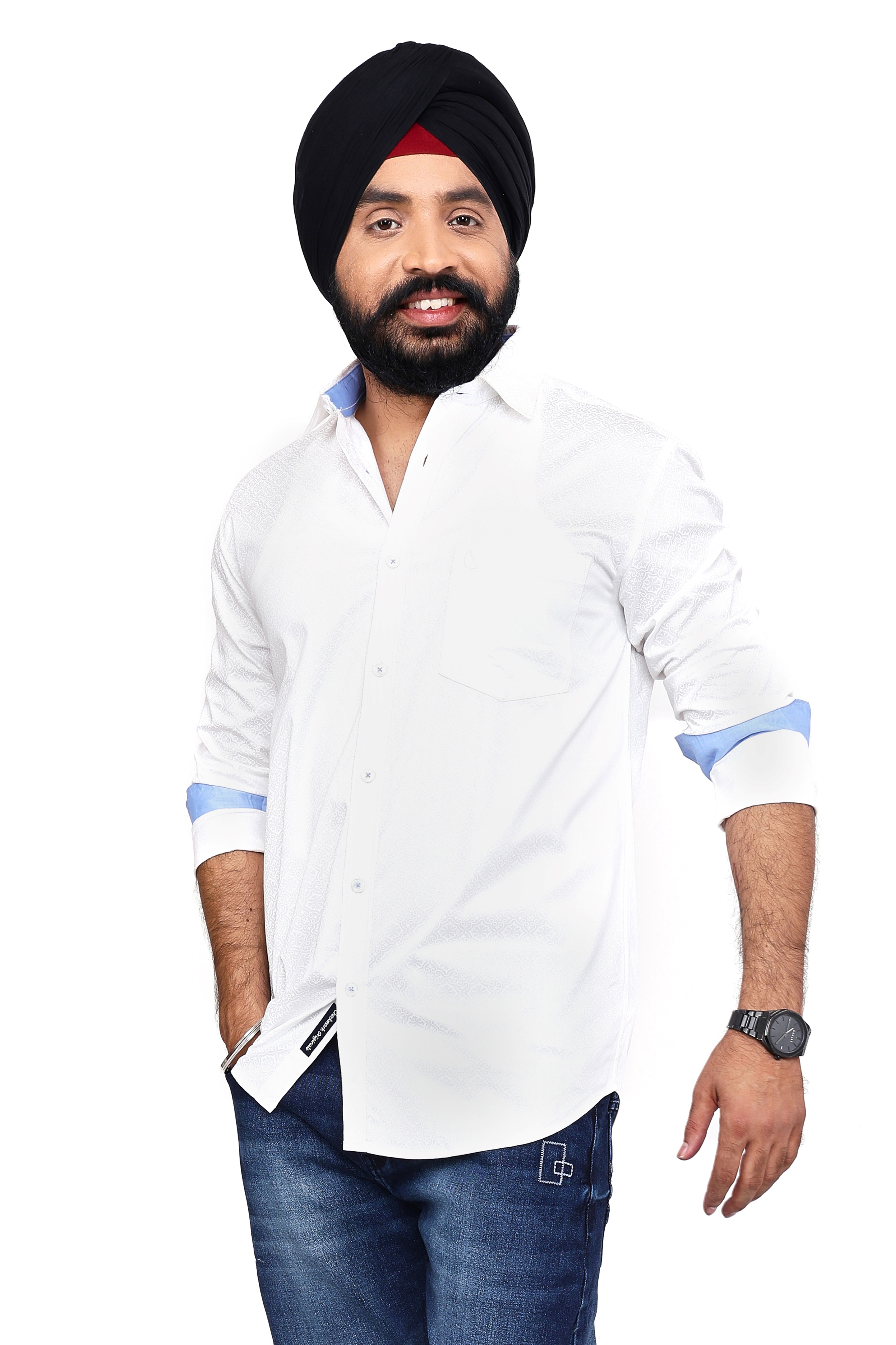 WHITE PRINTED SLIM FIT FULL SLEEVES SHIRT