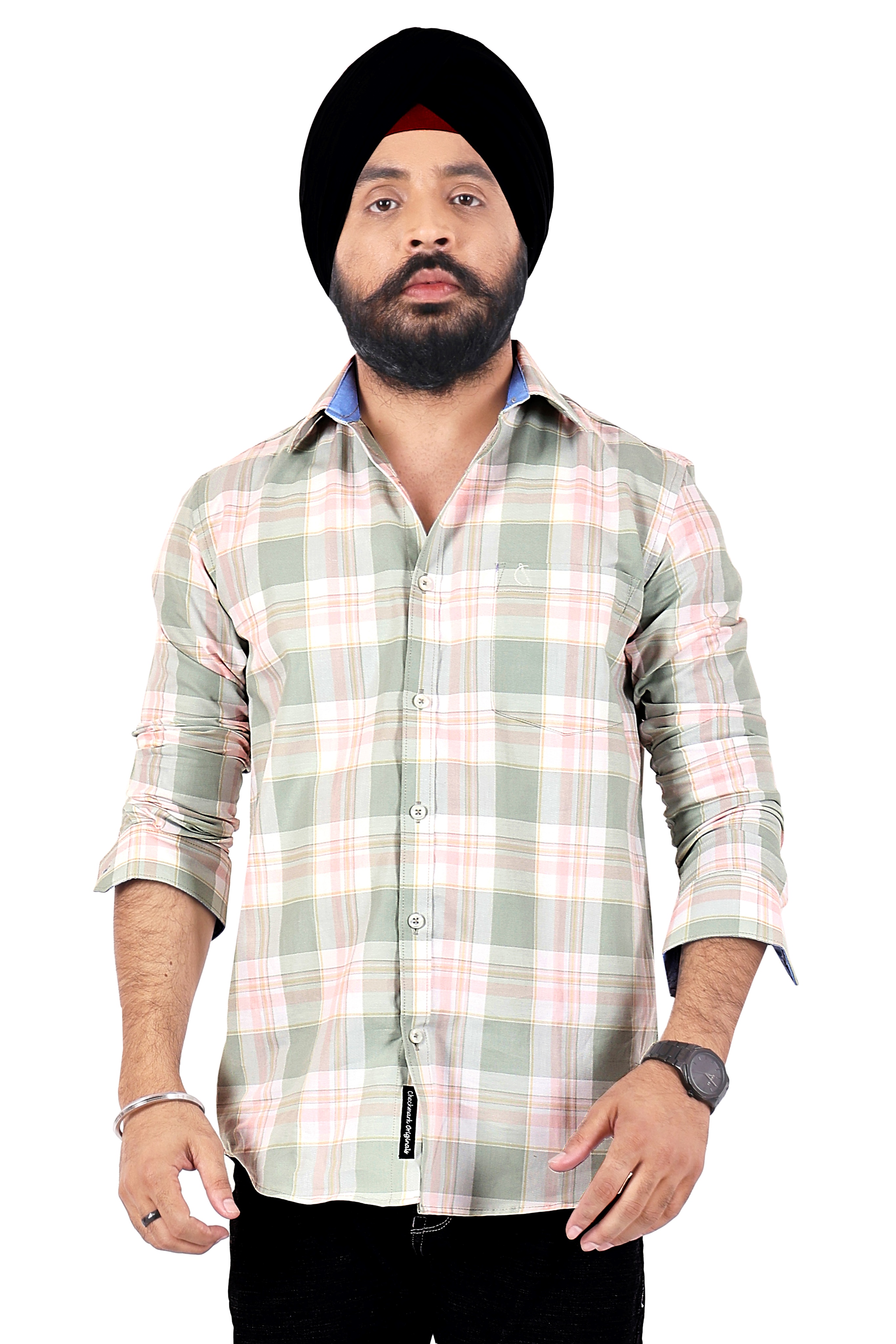 LIGHT GREEN AND LIGHT PINK CHECKED SLIM FIT FULL SLEEVES SHIRT