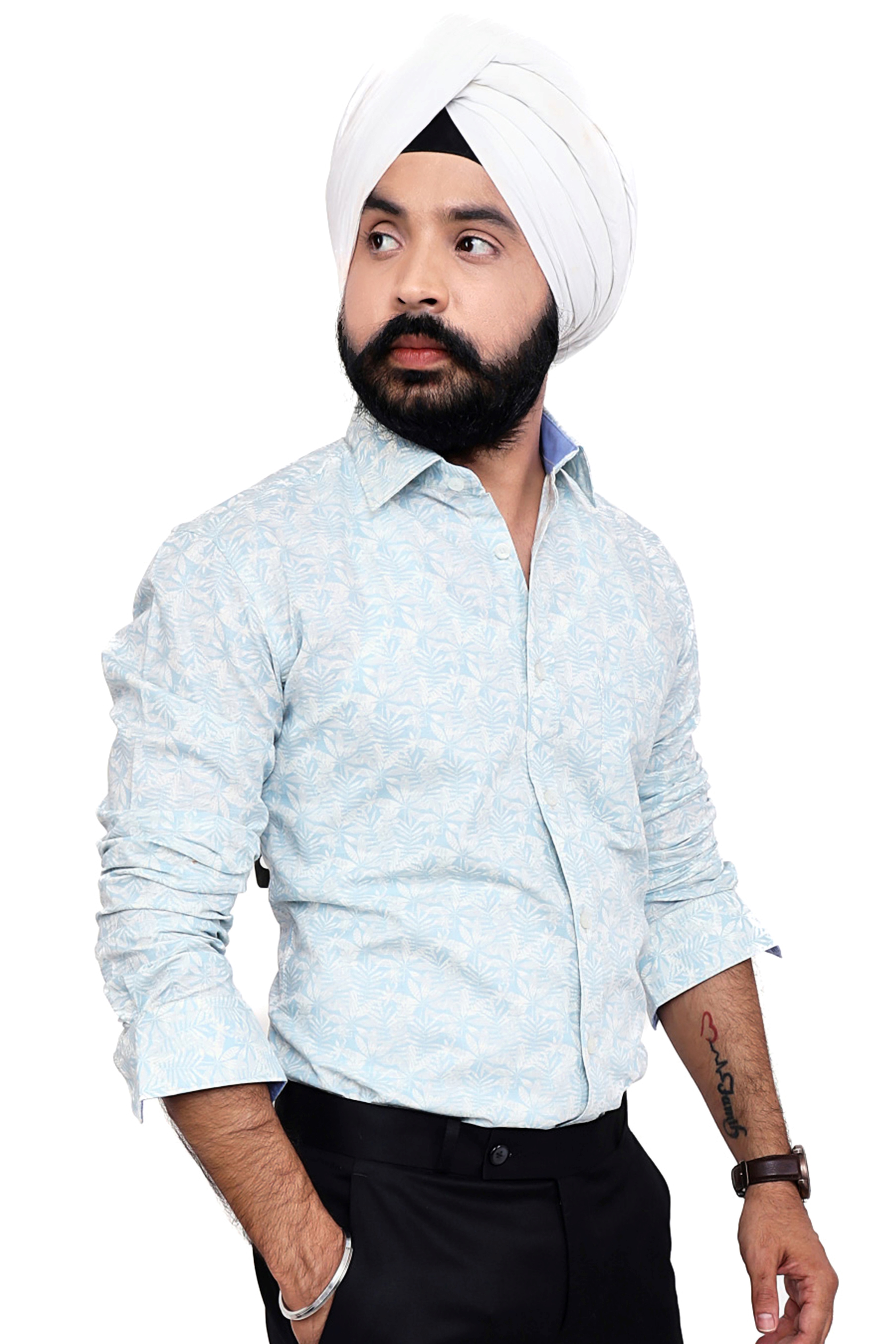 SKY  BLUE PRINTED SLIM FIT FULL SLEEVES SHIRT