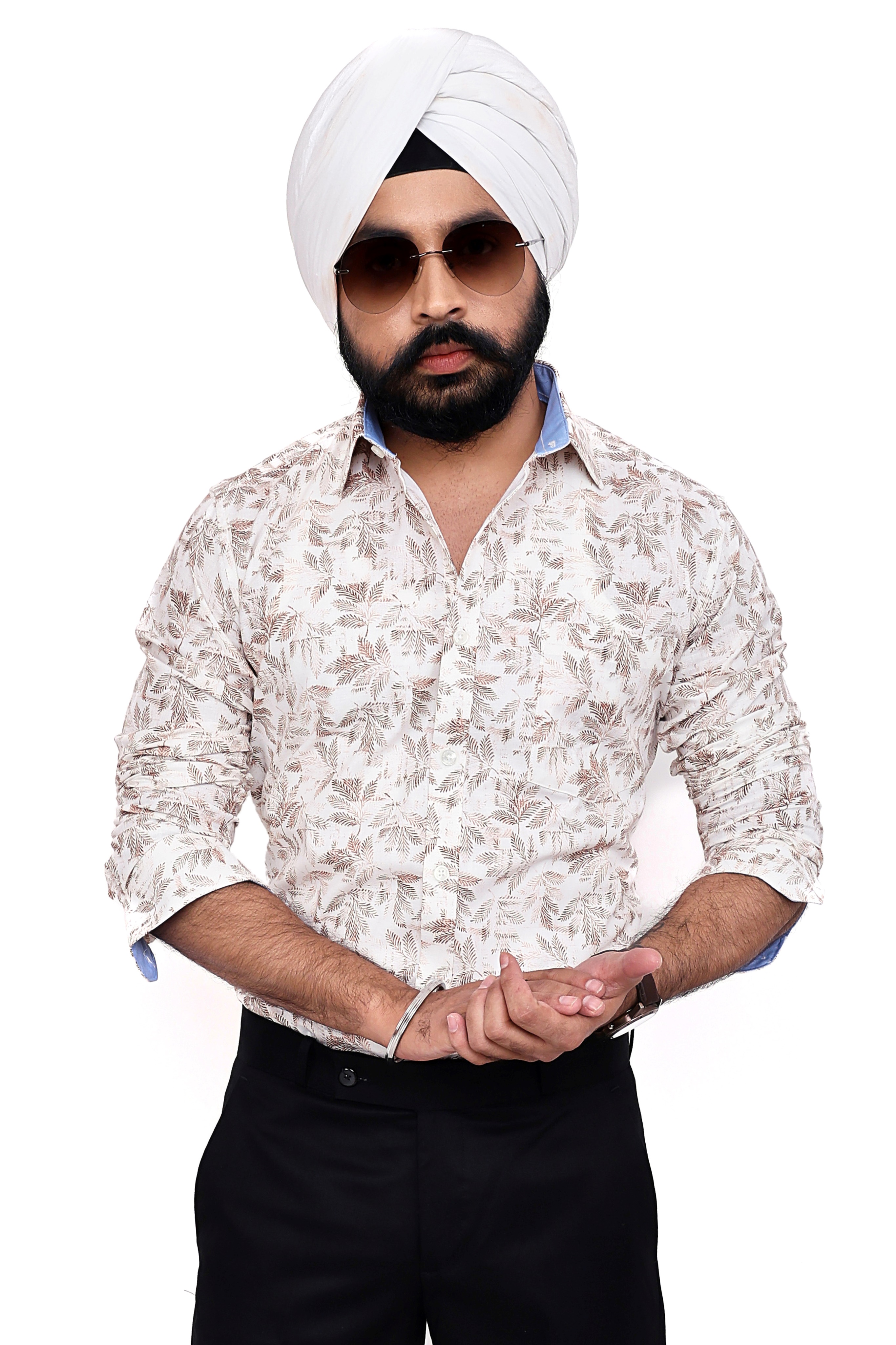 WHITE PRINTED SLIM FIT FULL SLEEVES SHIRT