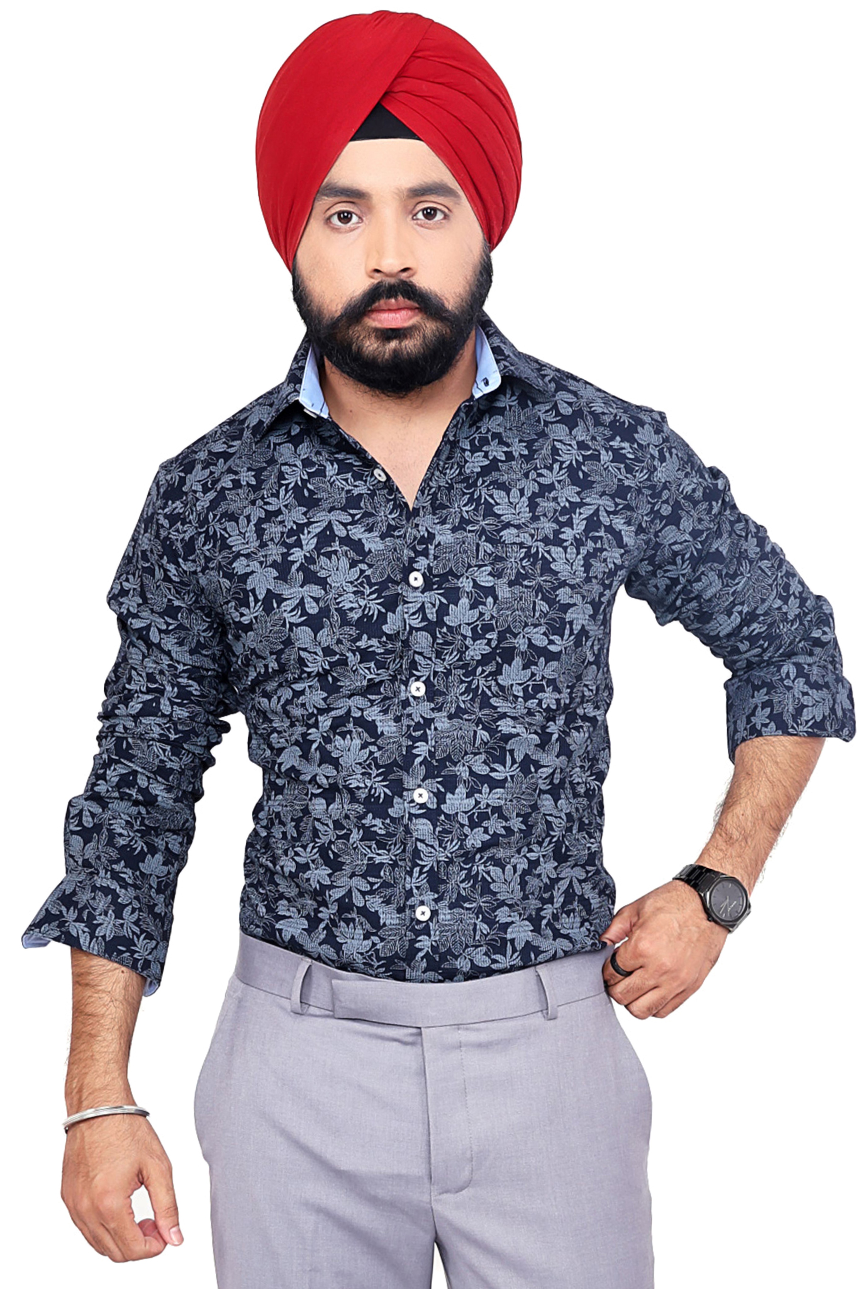 BLACK PRINTED SLIM FIT FULL SLEEVES SHIRT