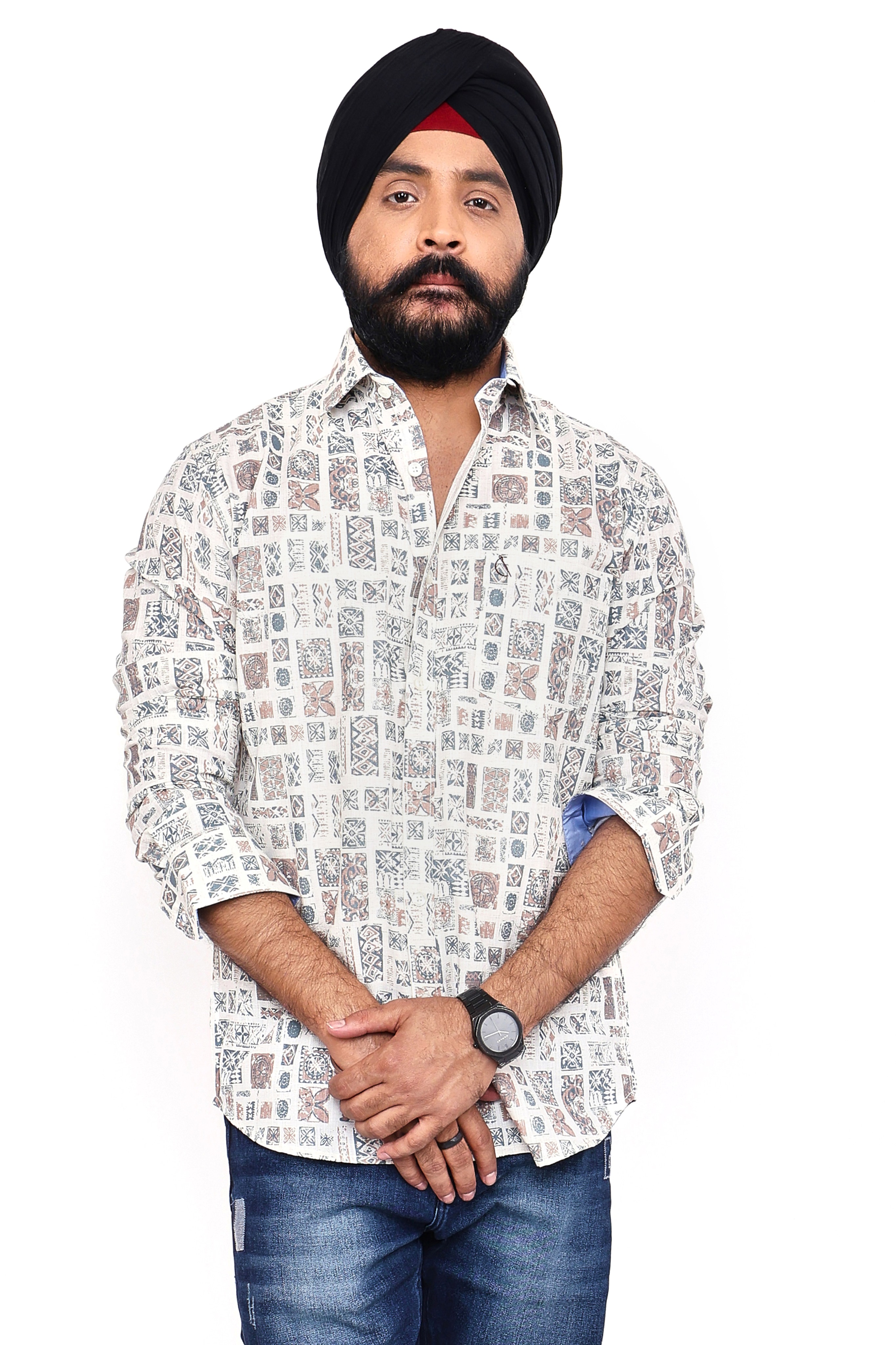 OFF WHITE PRINTED SLIM FIT FULL SLEEVES SHIRT