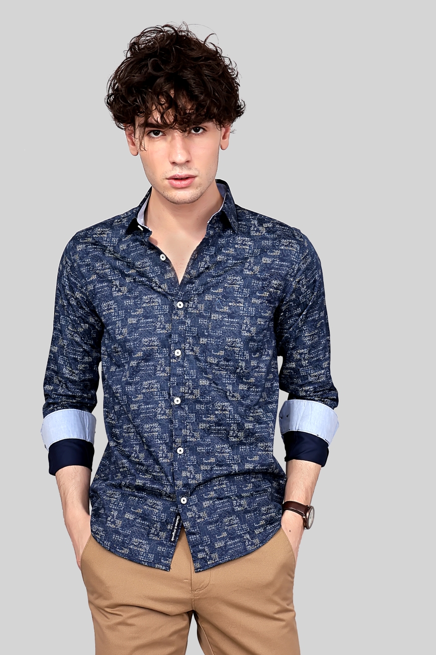 NAVY BLUE SLIM FIT FULL SLEEVES SHIRT