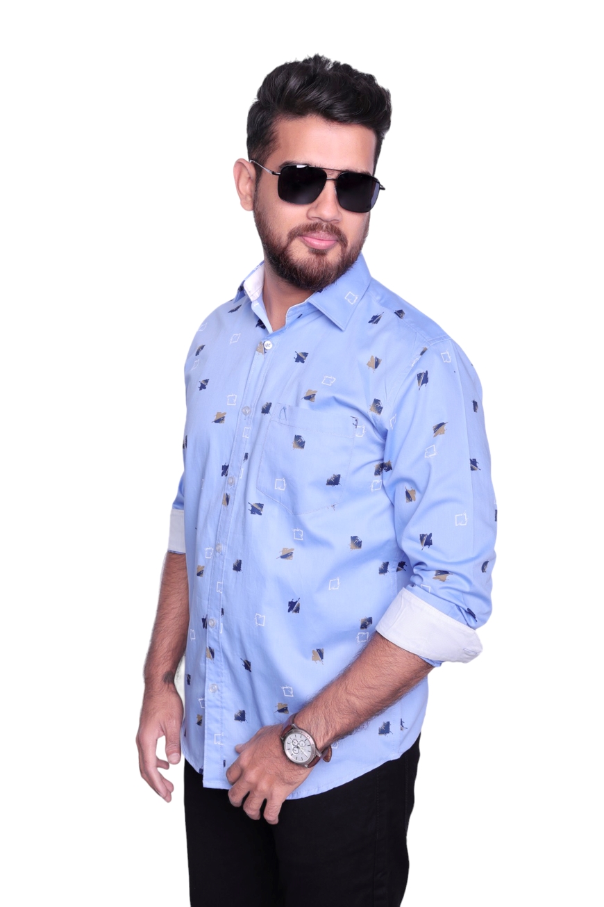 BLUE  PRINTED SLIM FIT FULL SLEEVES SHIRT