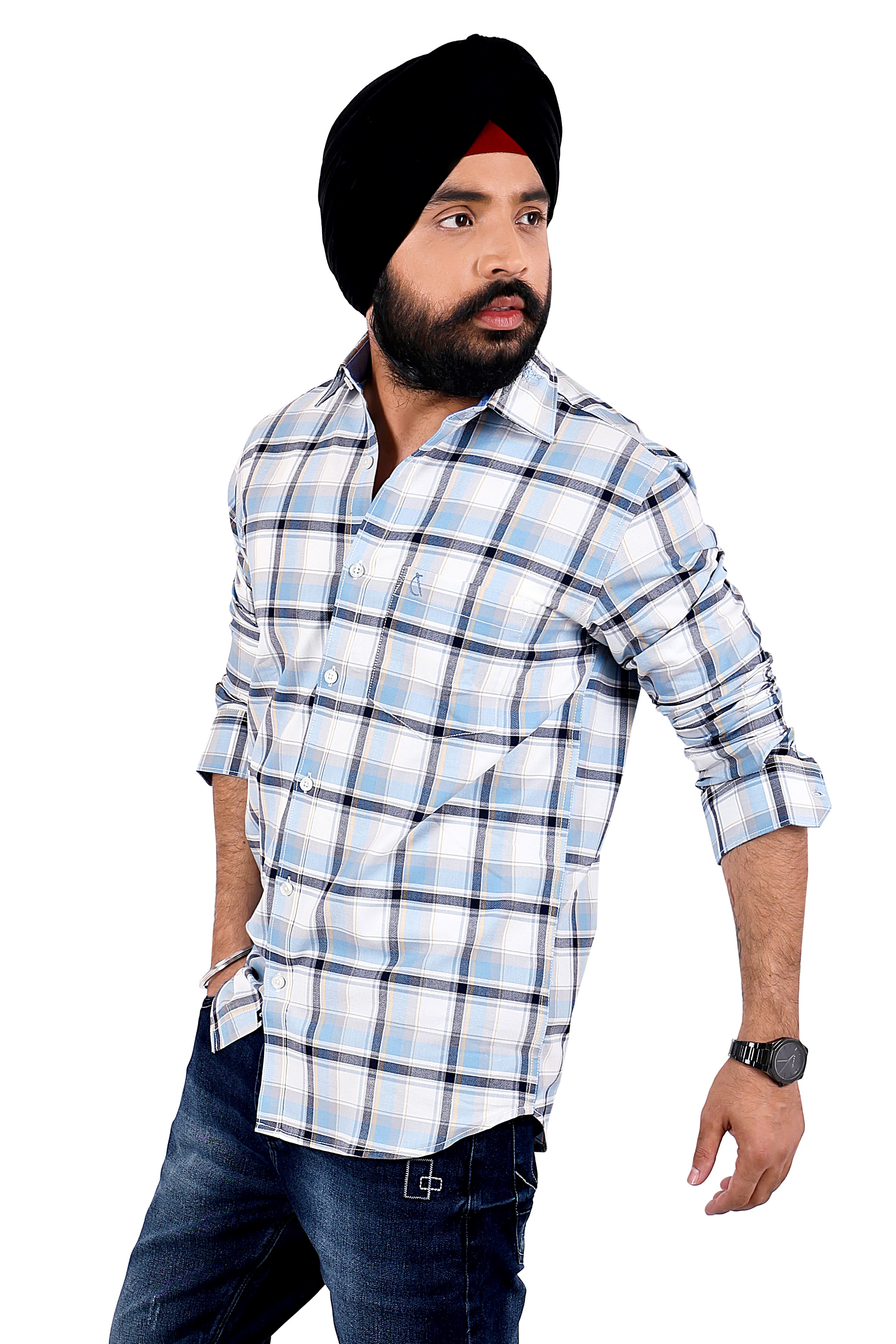 BLUE CHECKED SLIM FIT FULL SLEEVES SHIRT