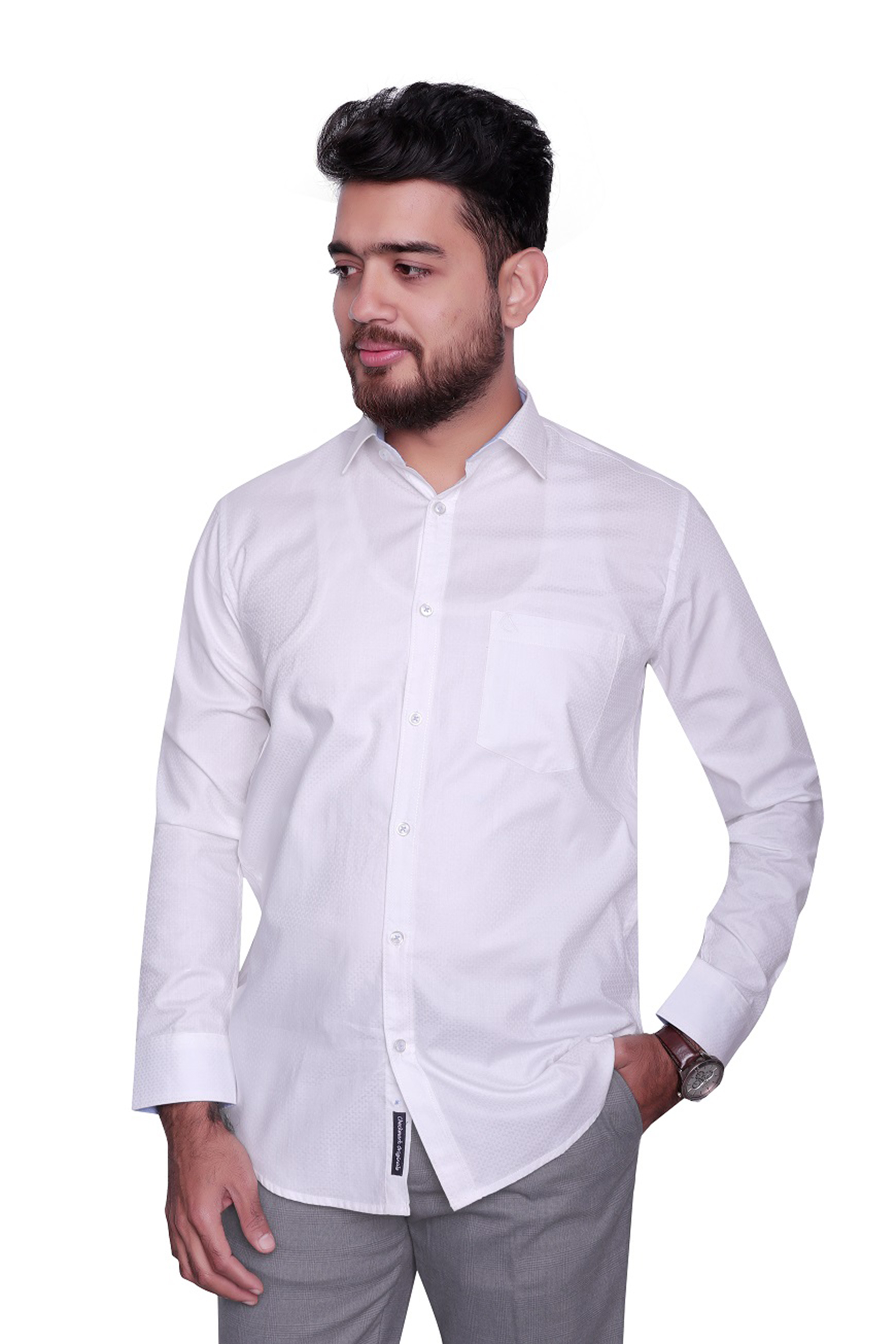 WHITE PLAIN SLIM FIT FULL SLEEVES SHIRT