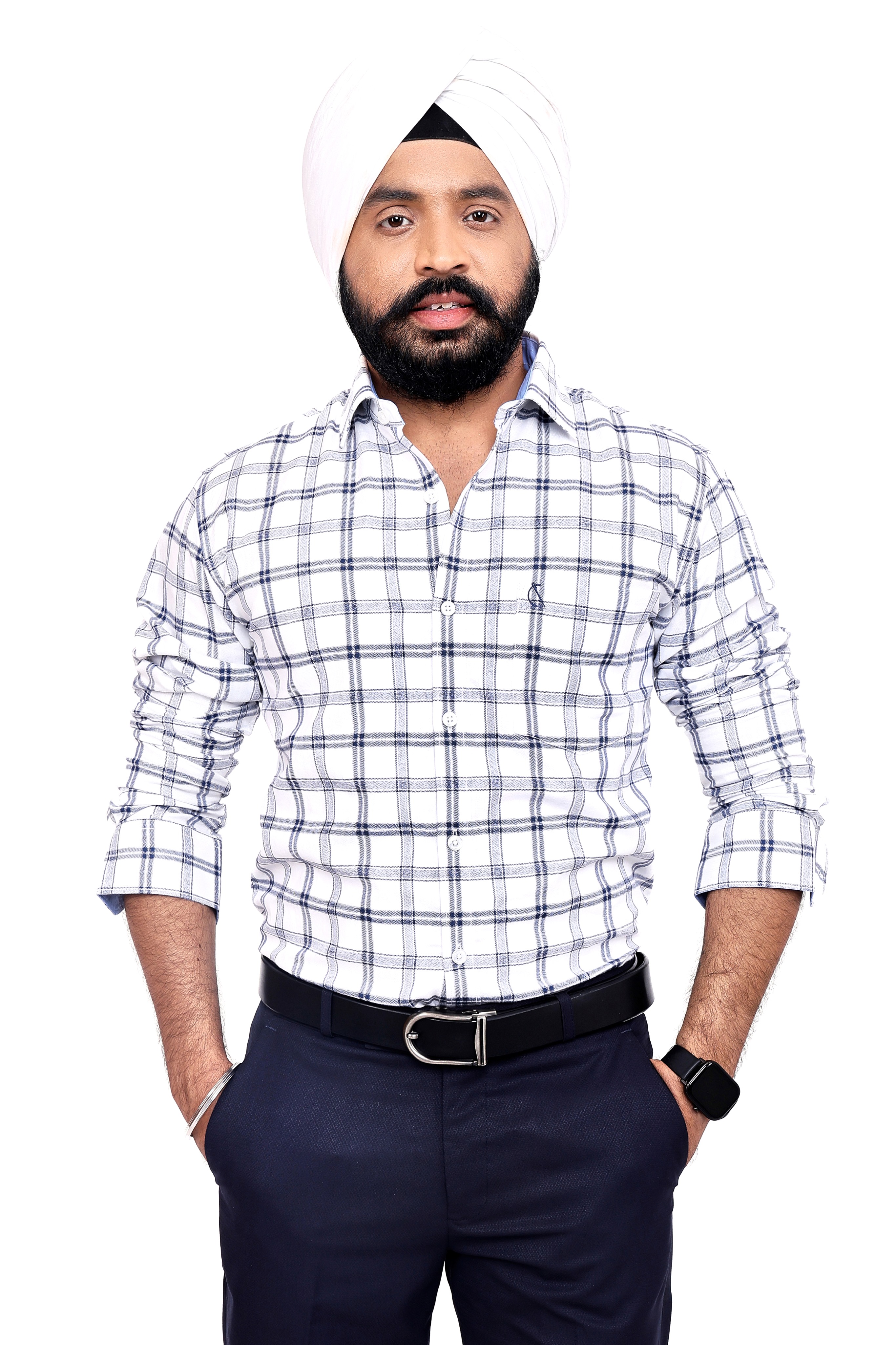 WHITE NAVY BLUE CHECKED SLIM FIT FULL SLEEVES SHIRT