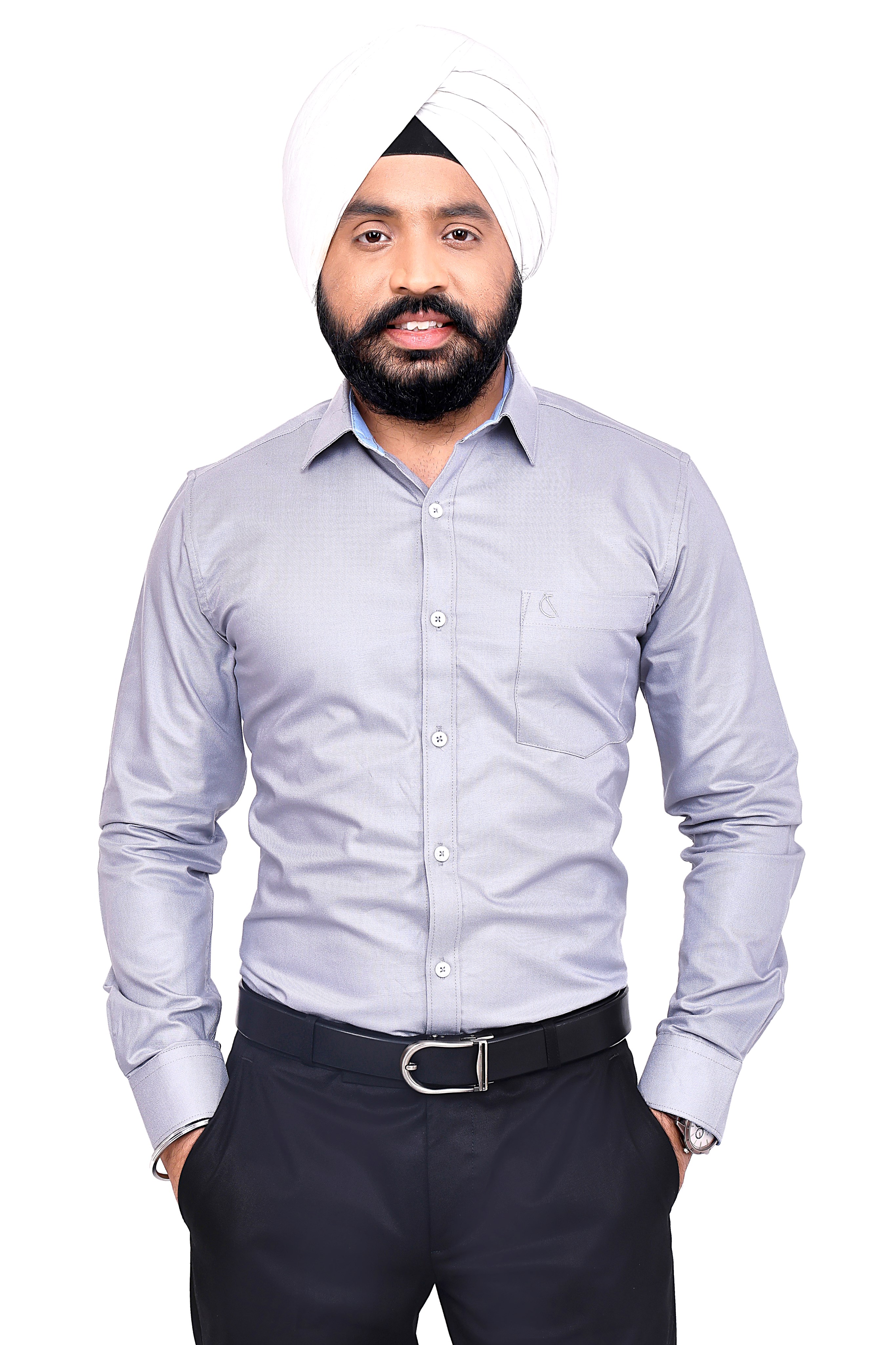 LIGHT GREY PLAIN  SLIM FIT FULL SLEEVES SHIRT