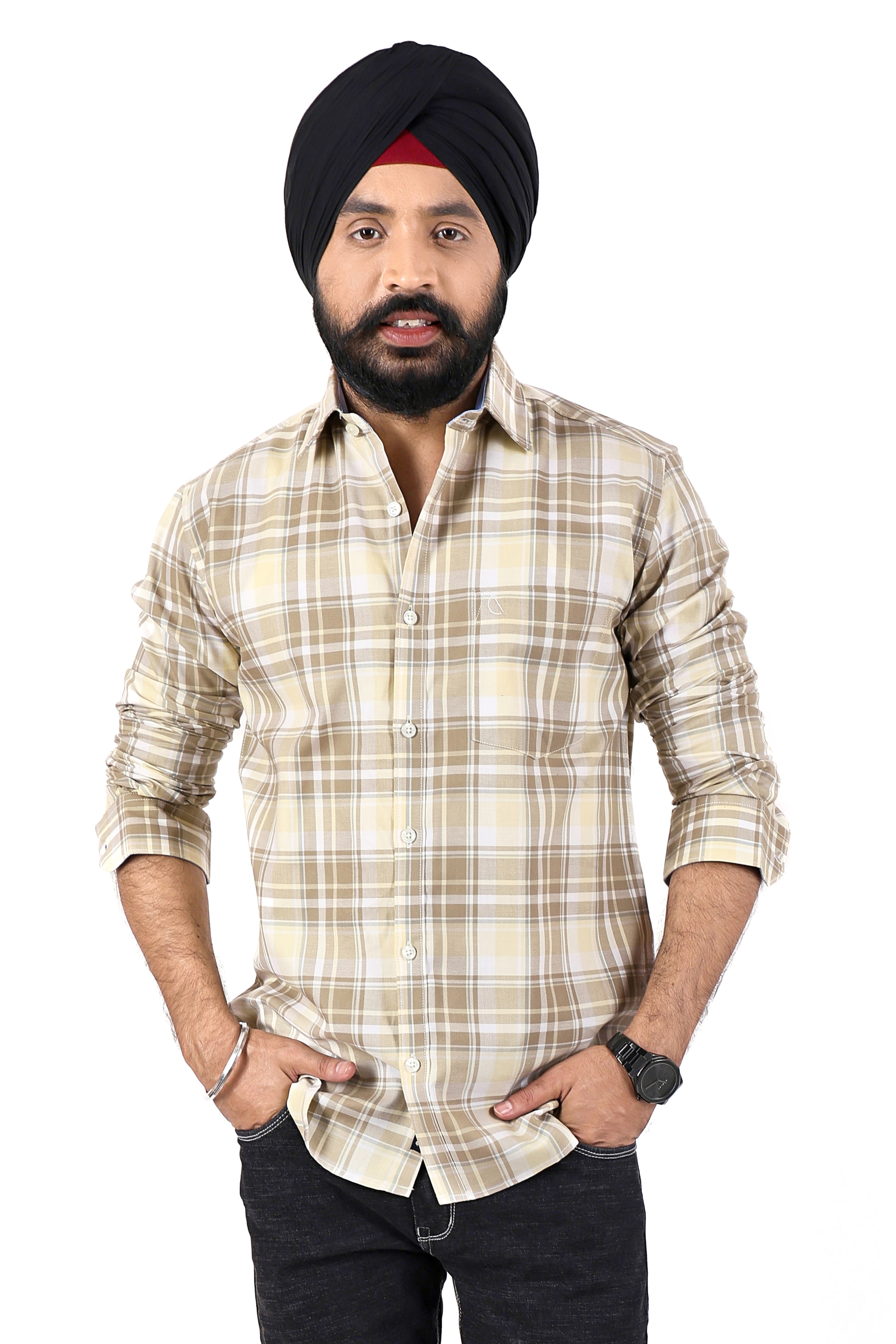 LIGHT YELLOW CHECKED SLIM FIT FULL SLEEVES SHIRT