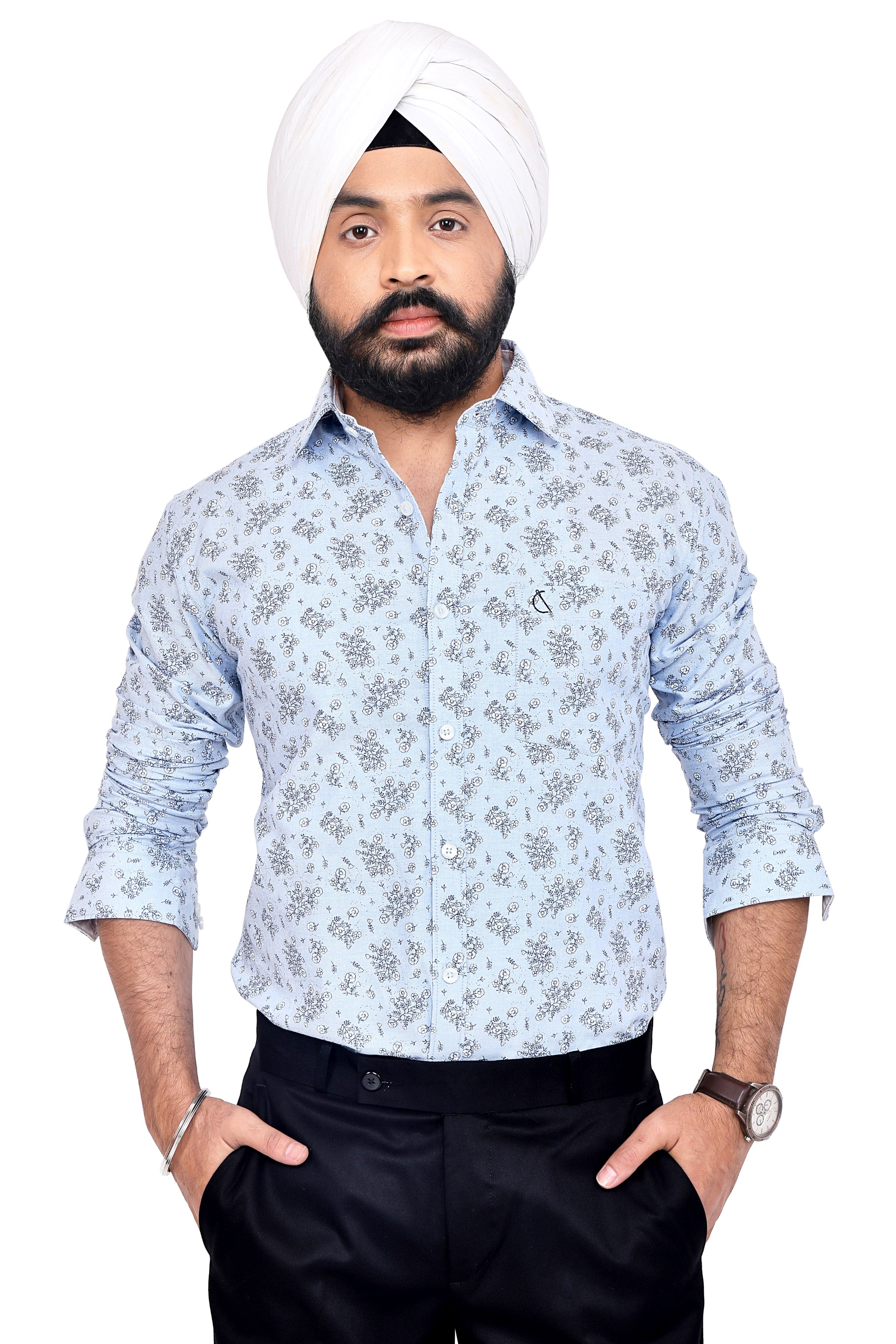 BLUE PRINTED SLIM FIT FULL SLEEVES SHIRT