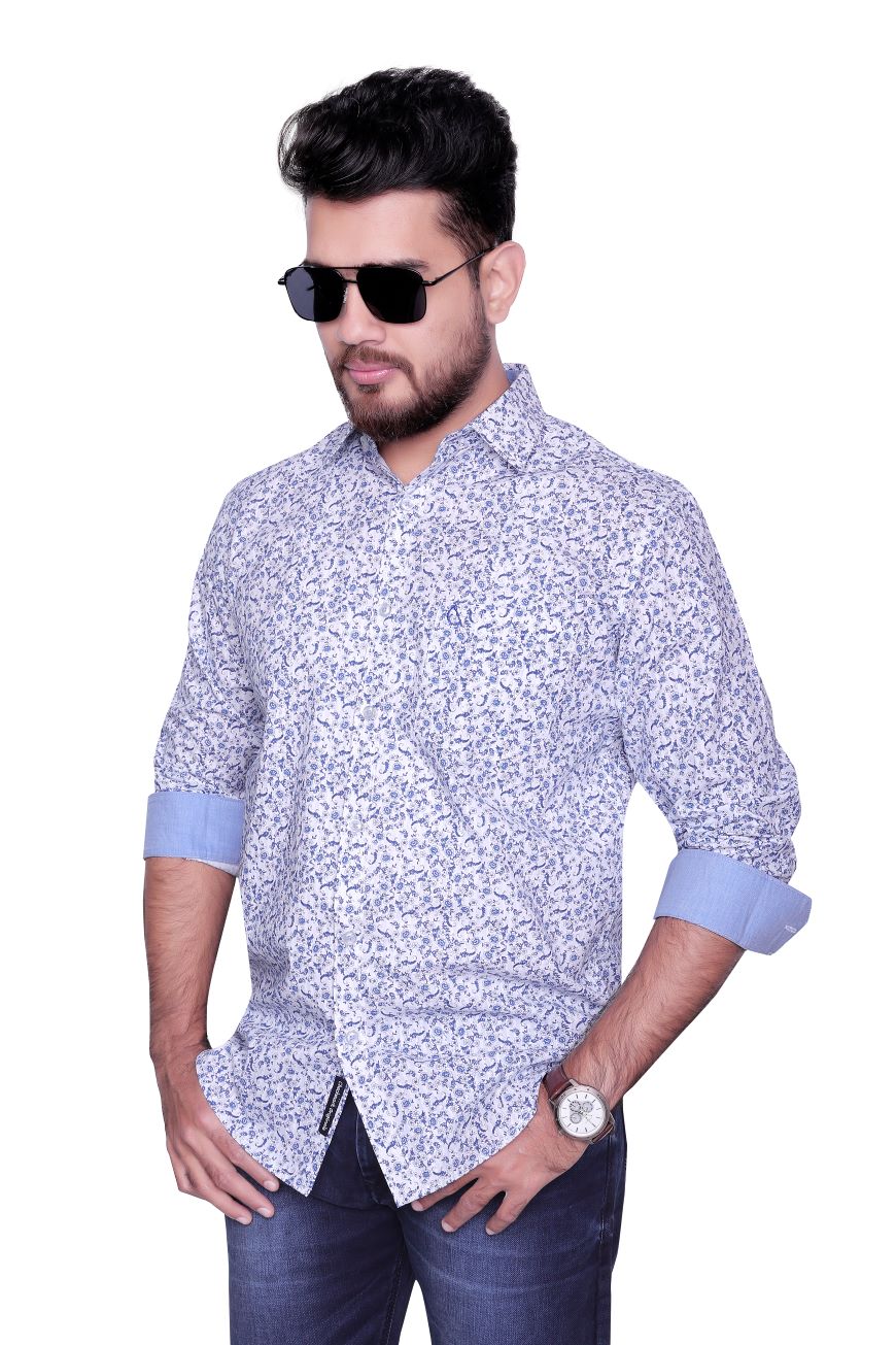 BLUE PRINTED SLIM FIT FULL SLEEVES SHIRT