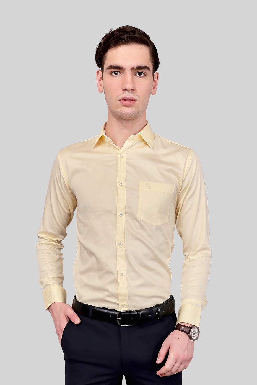 YELLOW PLAIN SLIM FIT FULL SLEEVES SHIRT