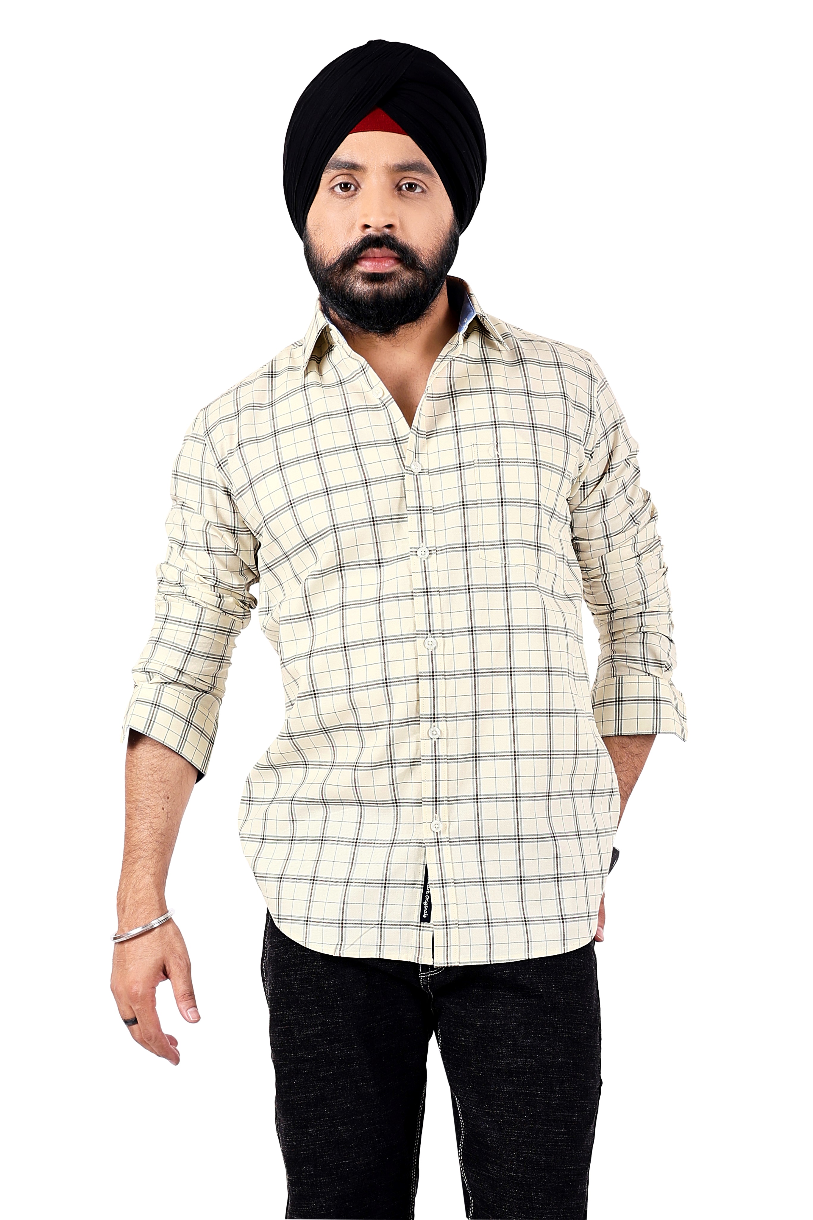 YELLOW CHECKED SLIM FIT FULL SLEEVES SHIRT