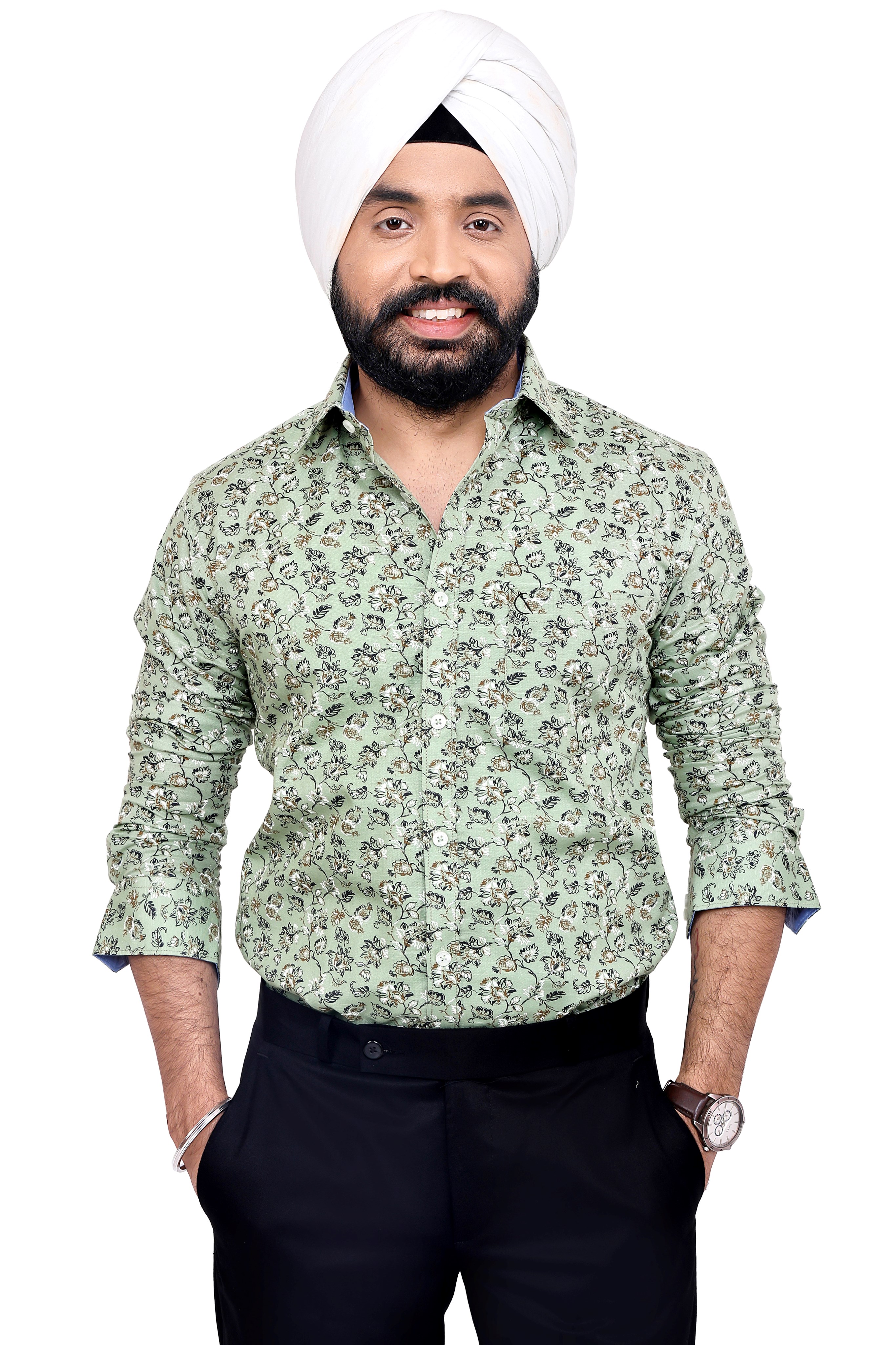 LIGHT GREEN PRINTED SLIM FIT FULL SLEEVES SHIRT