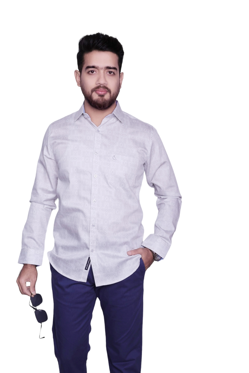 GREY PRINTED SLIM FIT FULL SLEEVES SHIRT
